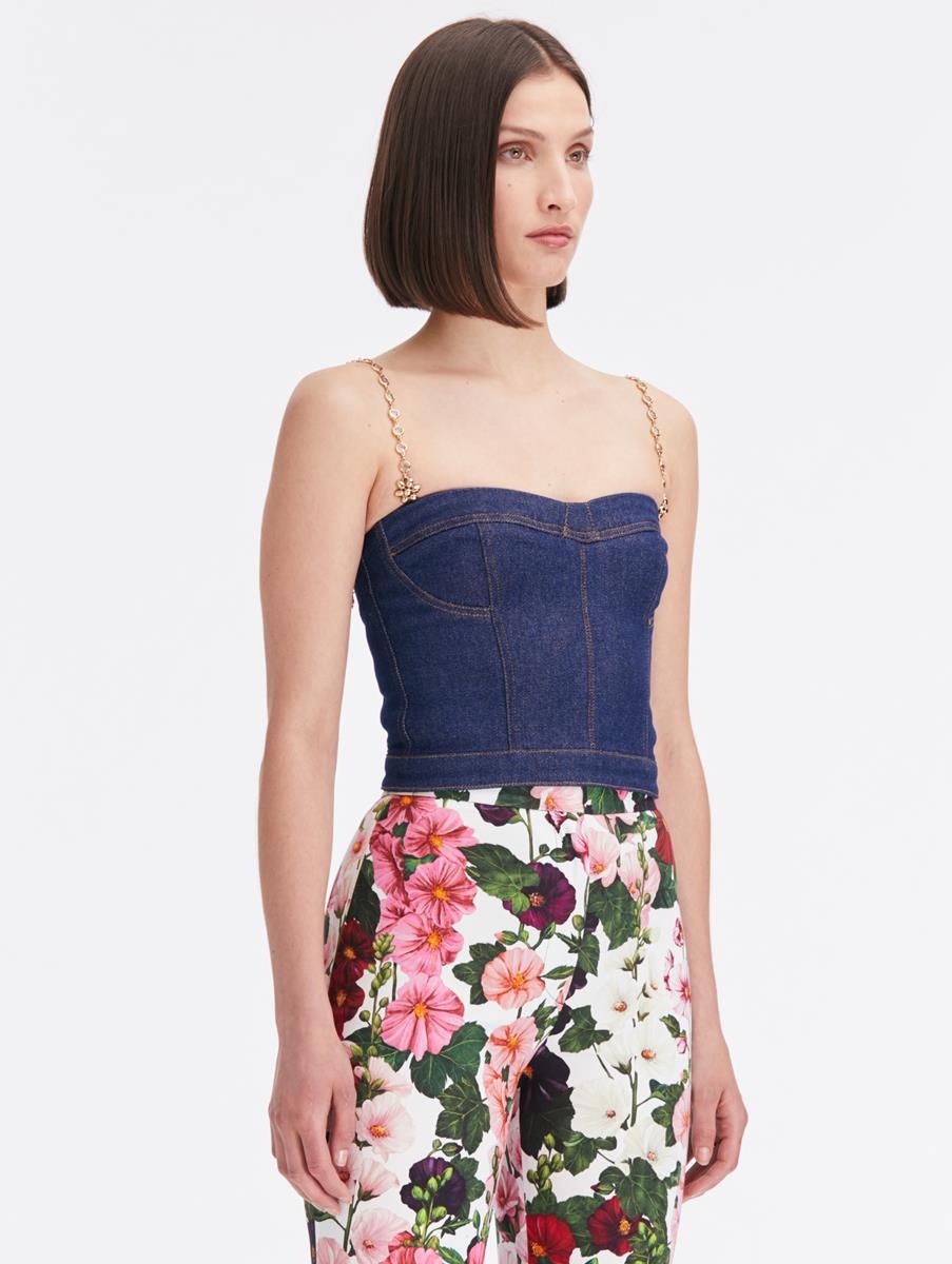 JEWELED STRAPS DENIM BUSTIER - 4
