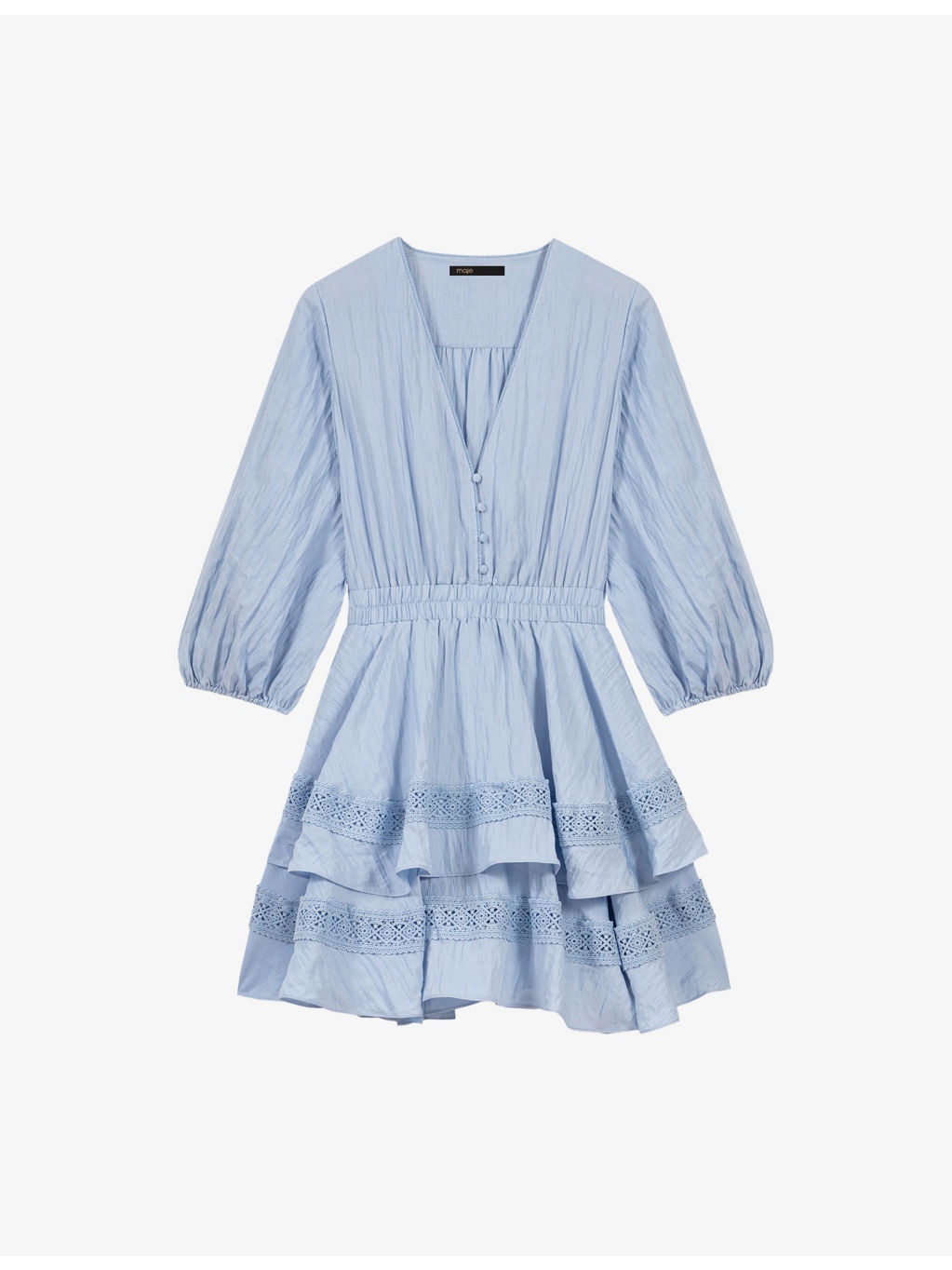 Lace-Trim Tiered Woven Mini Dress - 1