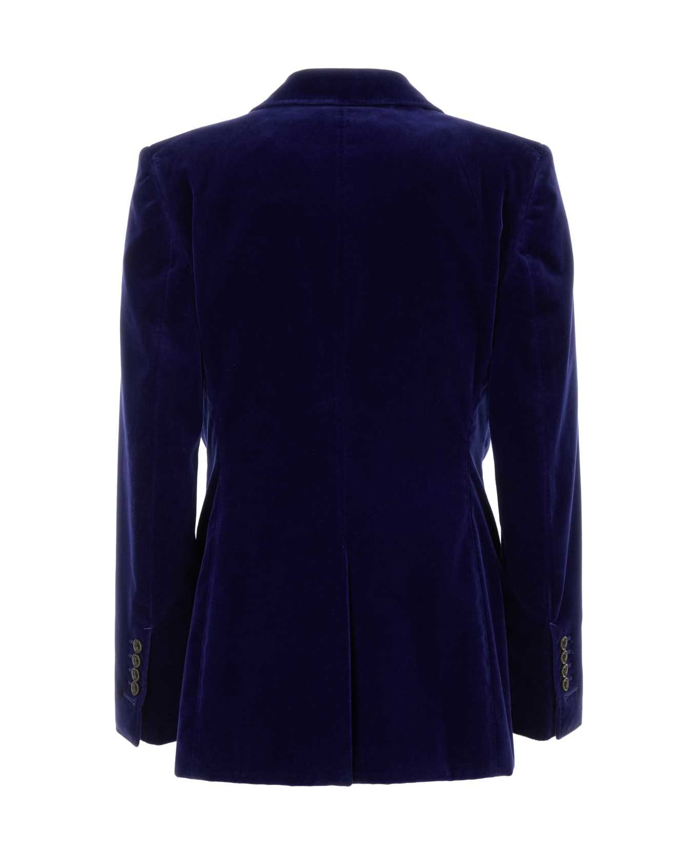 Blue Stretch Velvet Blazer - 2