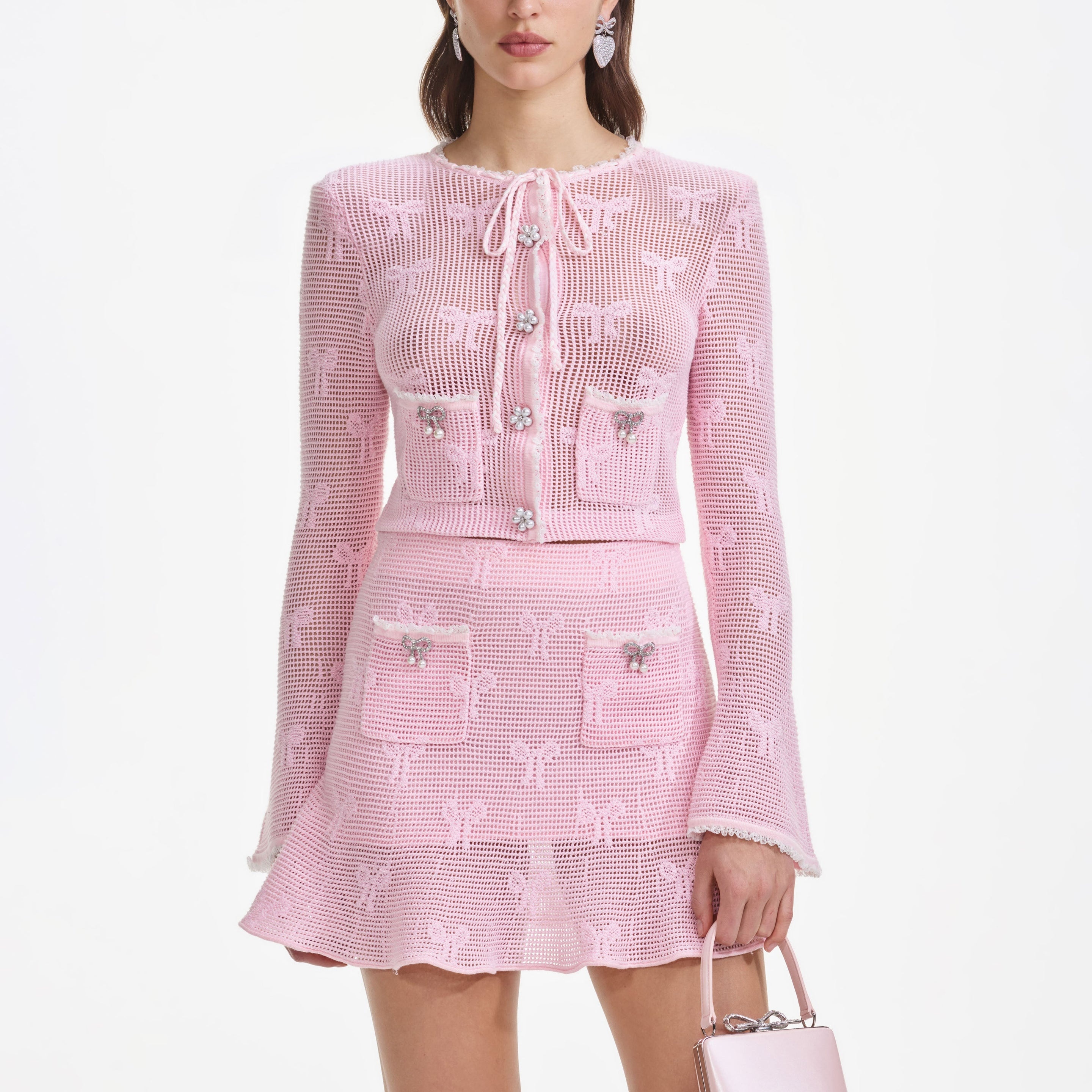 Pink Bow Crochet Cardigan - 4