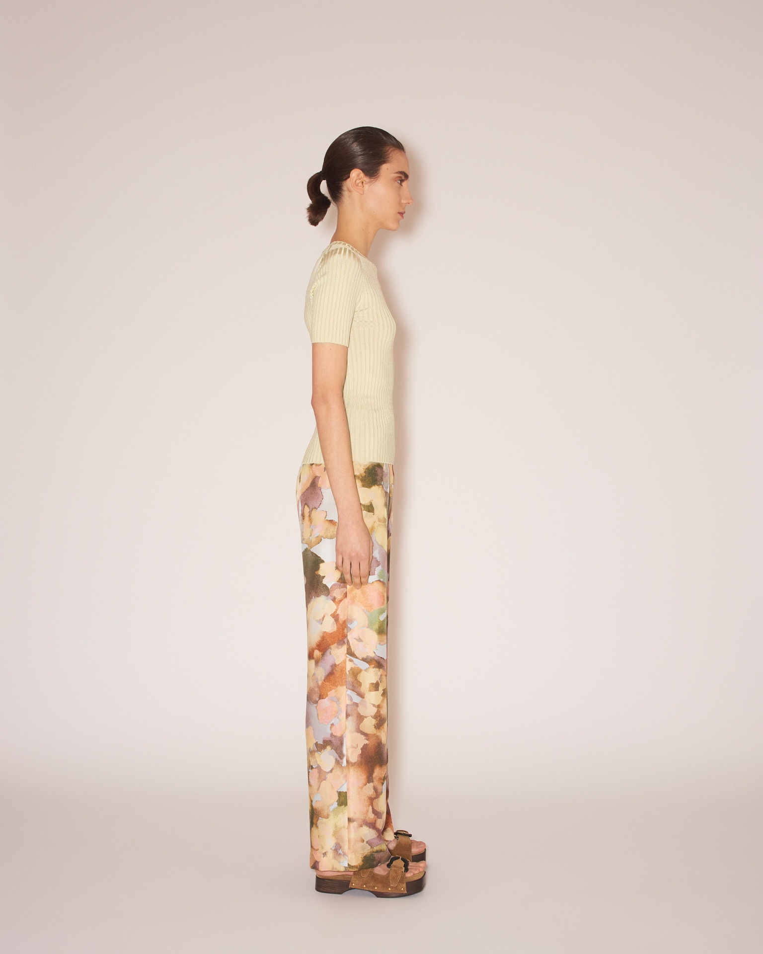 YARELI - Twill silk wide-leg trousers - Watercolor - 3