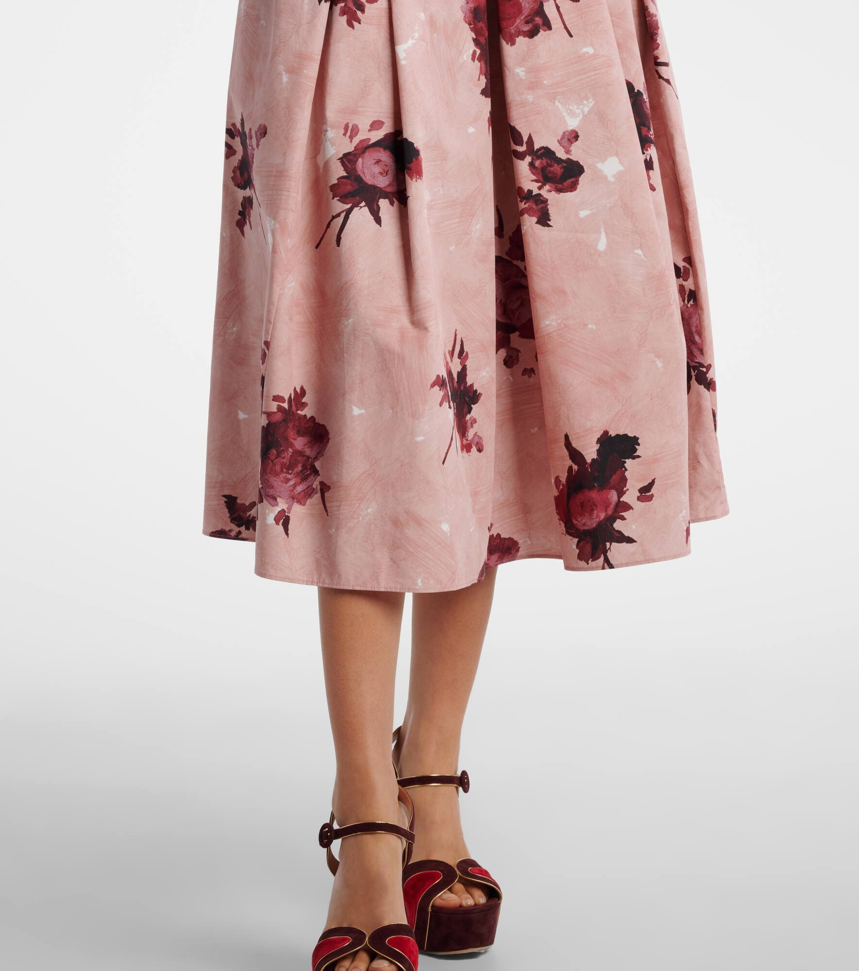 Floral pleated cotton poplin midi skirt - 5