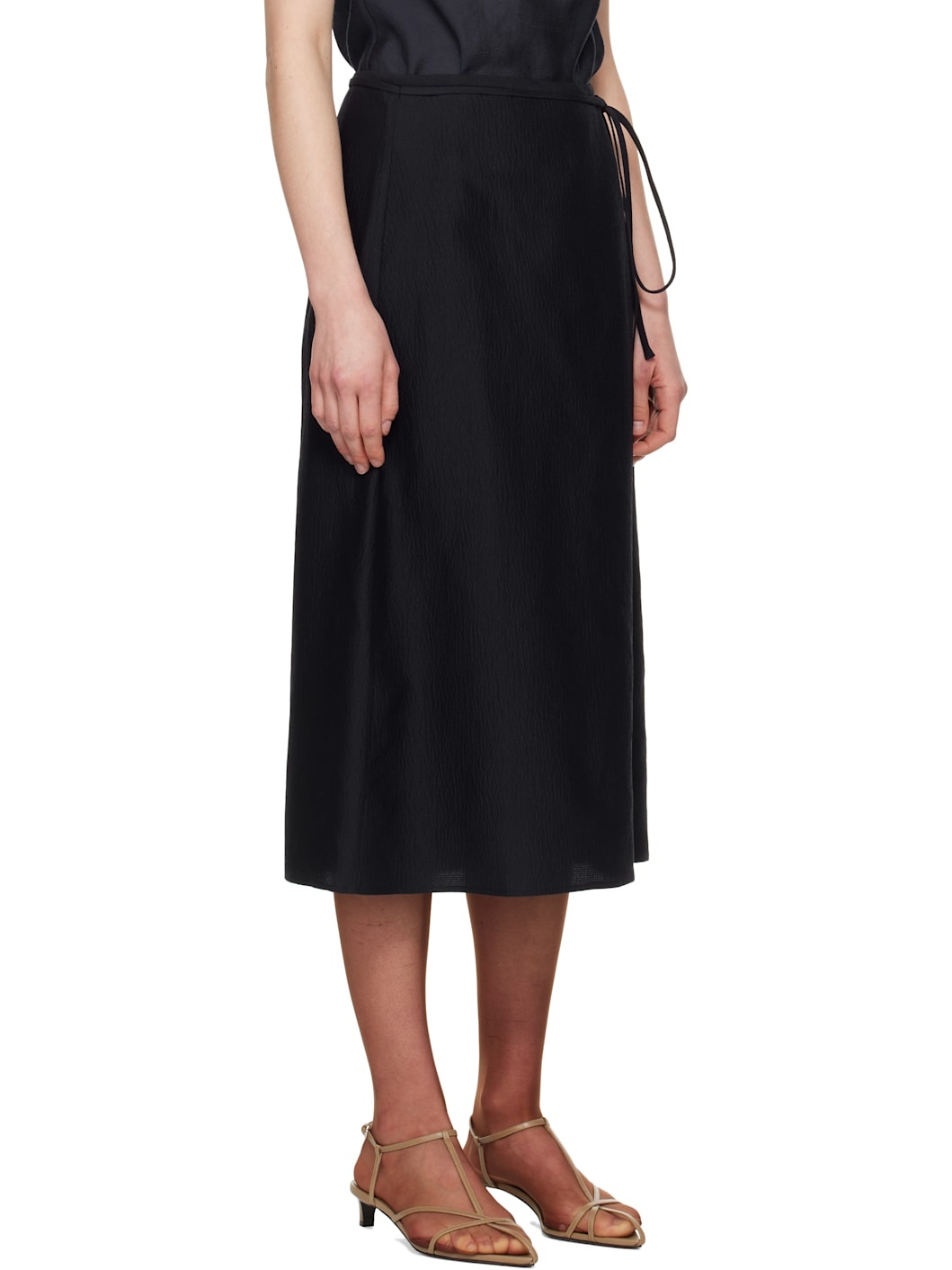 Navy Crinkled Fluid Midi Skirt - 2