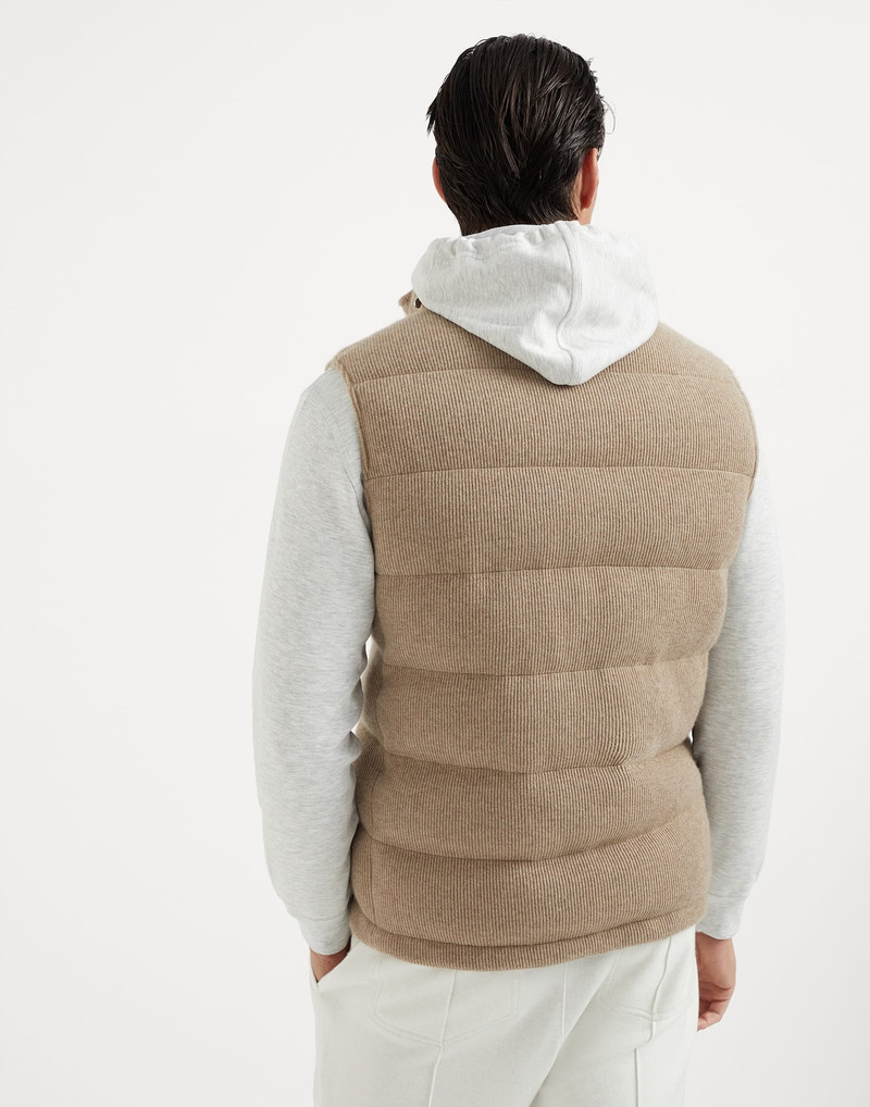 Brunello Cucinelli Cashmere English rib knit down vest with packable hood outlook