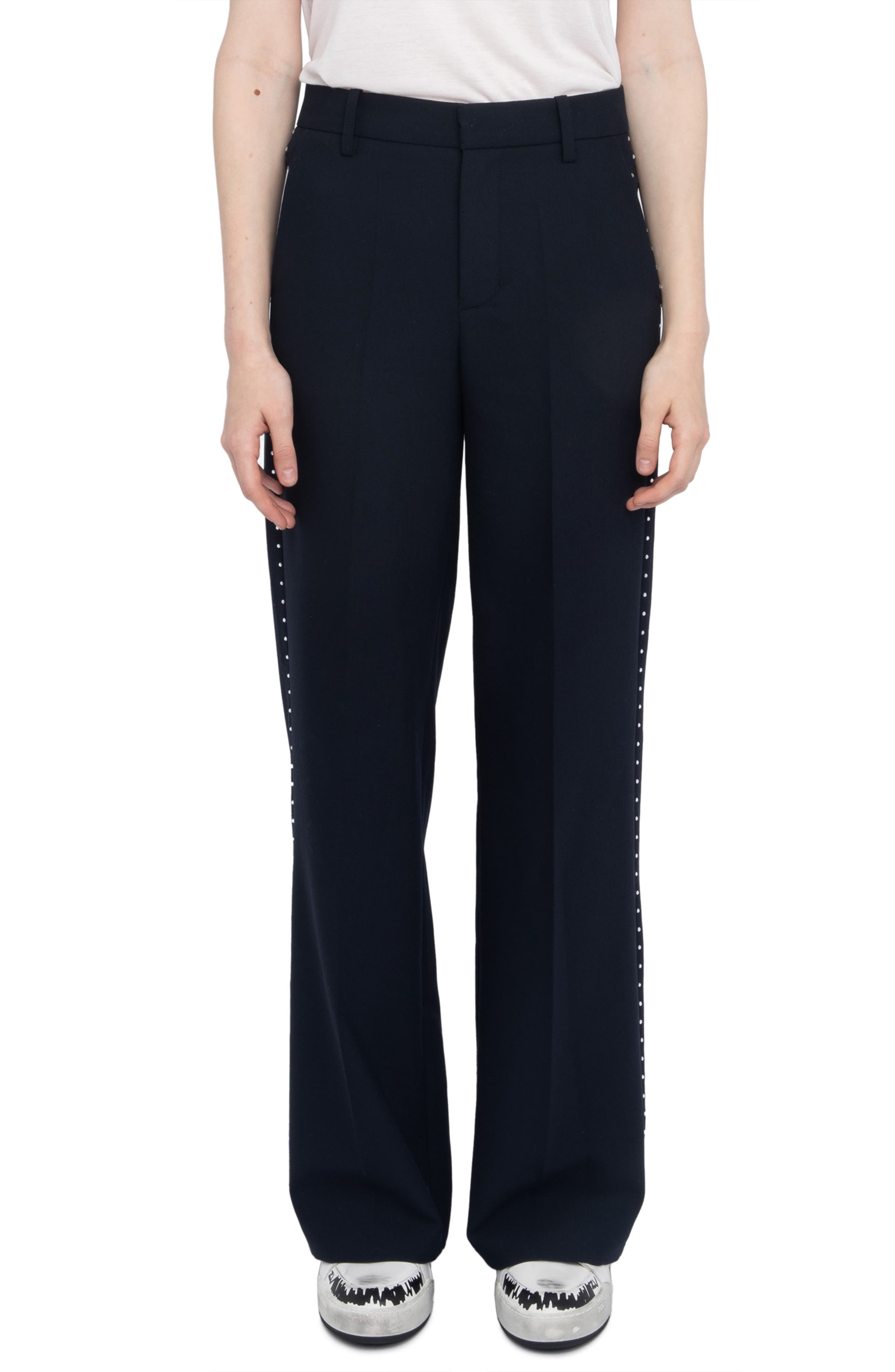 Zadig & Voltaire Panol Tailleur Strass Rhinestone Wide Leg Pants in Encre at Nordstrom - 1