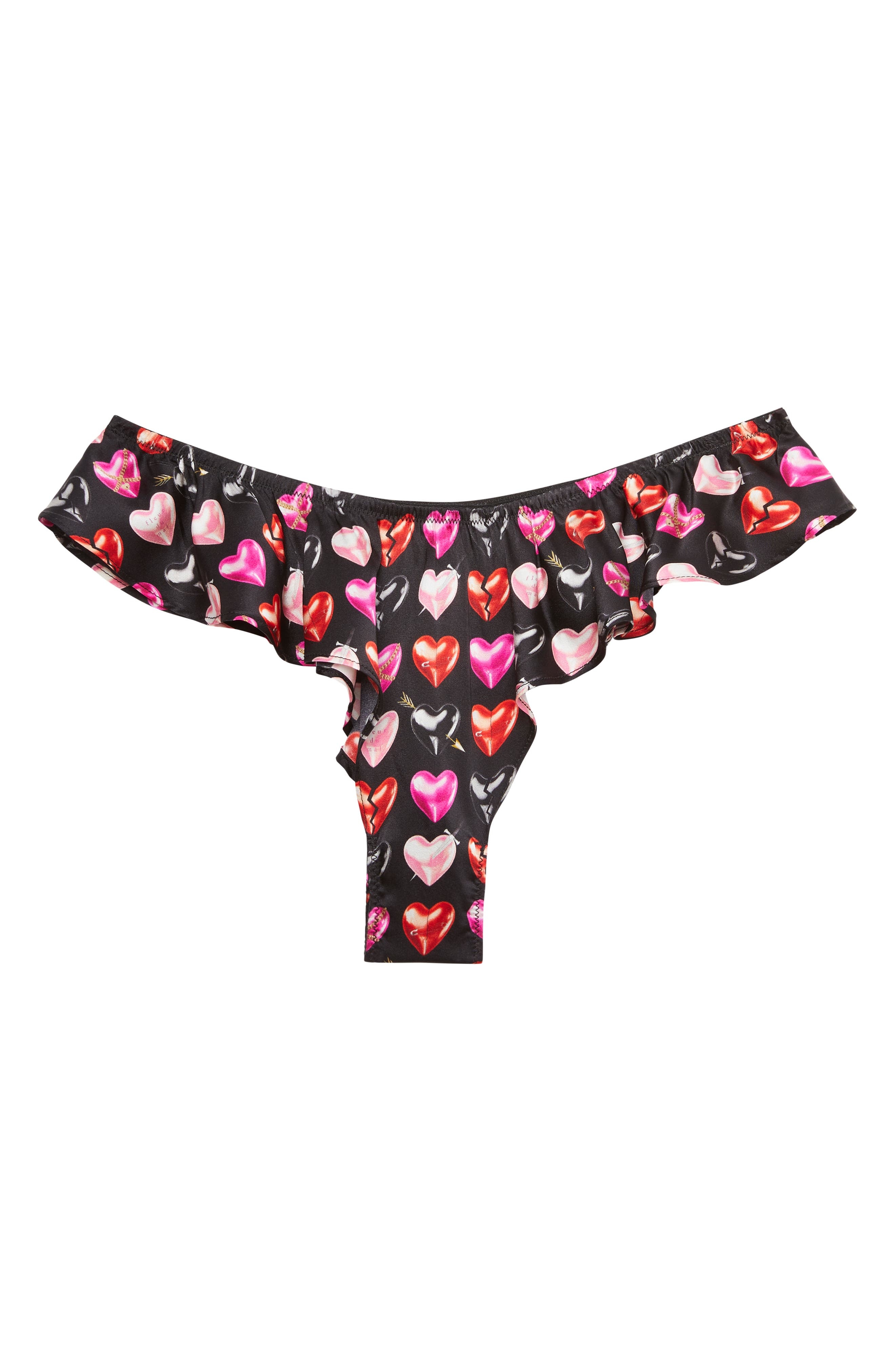 Fleur Du Mal Luxe High Leg Flutter Silk Blend Thong in Black Mini Heartbreaker Print at Nordstrom - 4