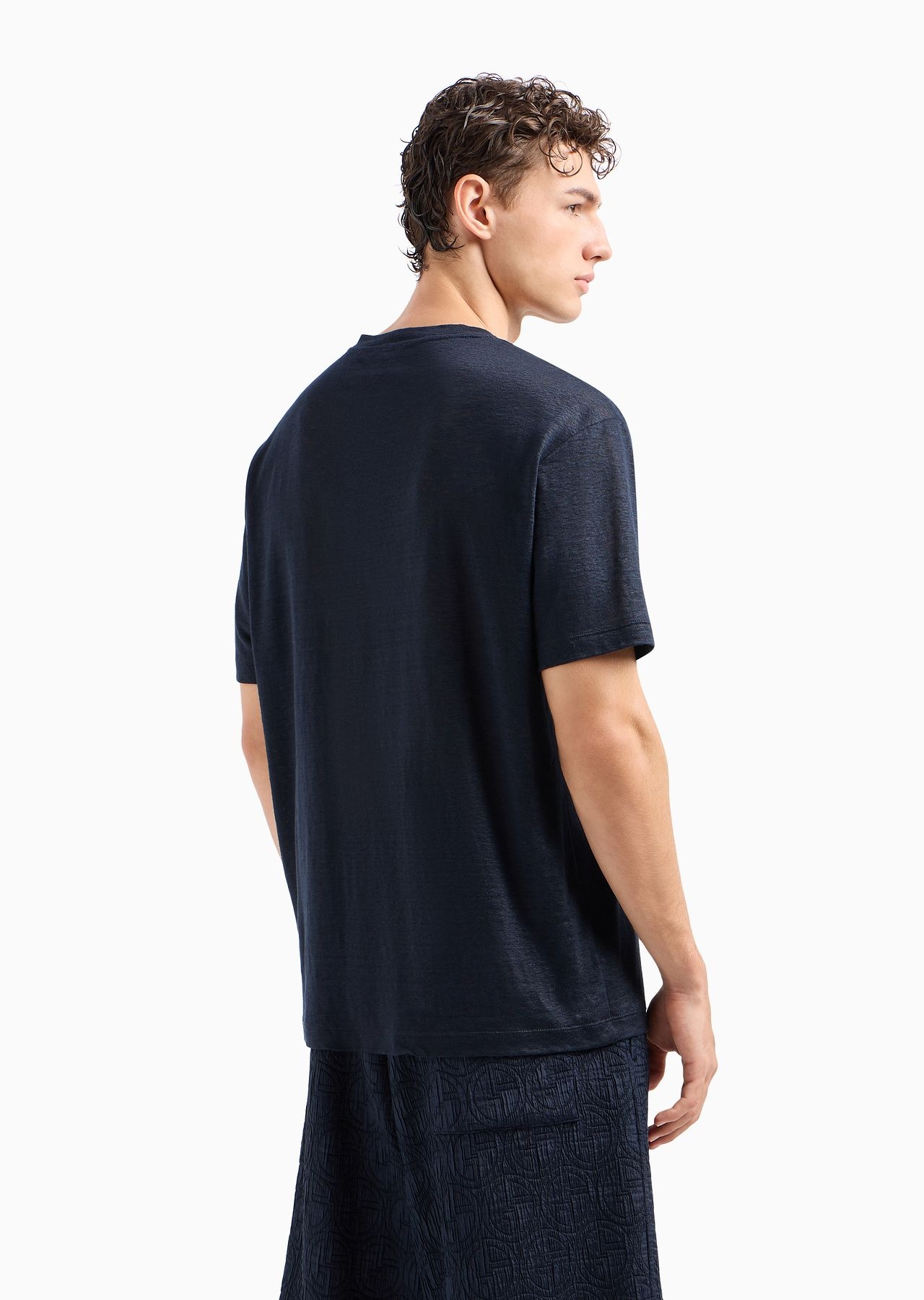 Linen jersey crew-neck T-shirt with signature logo - 3