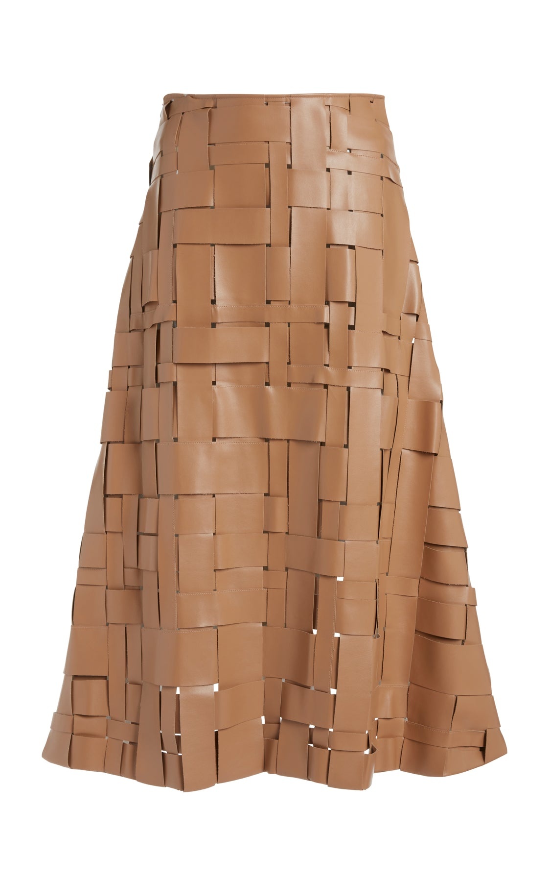 WEAVED ECO VEGAN LEATHER SKIRT BEIGE - 6