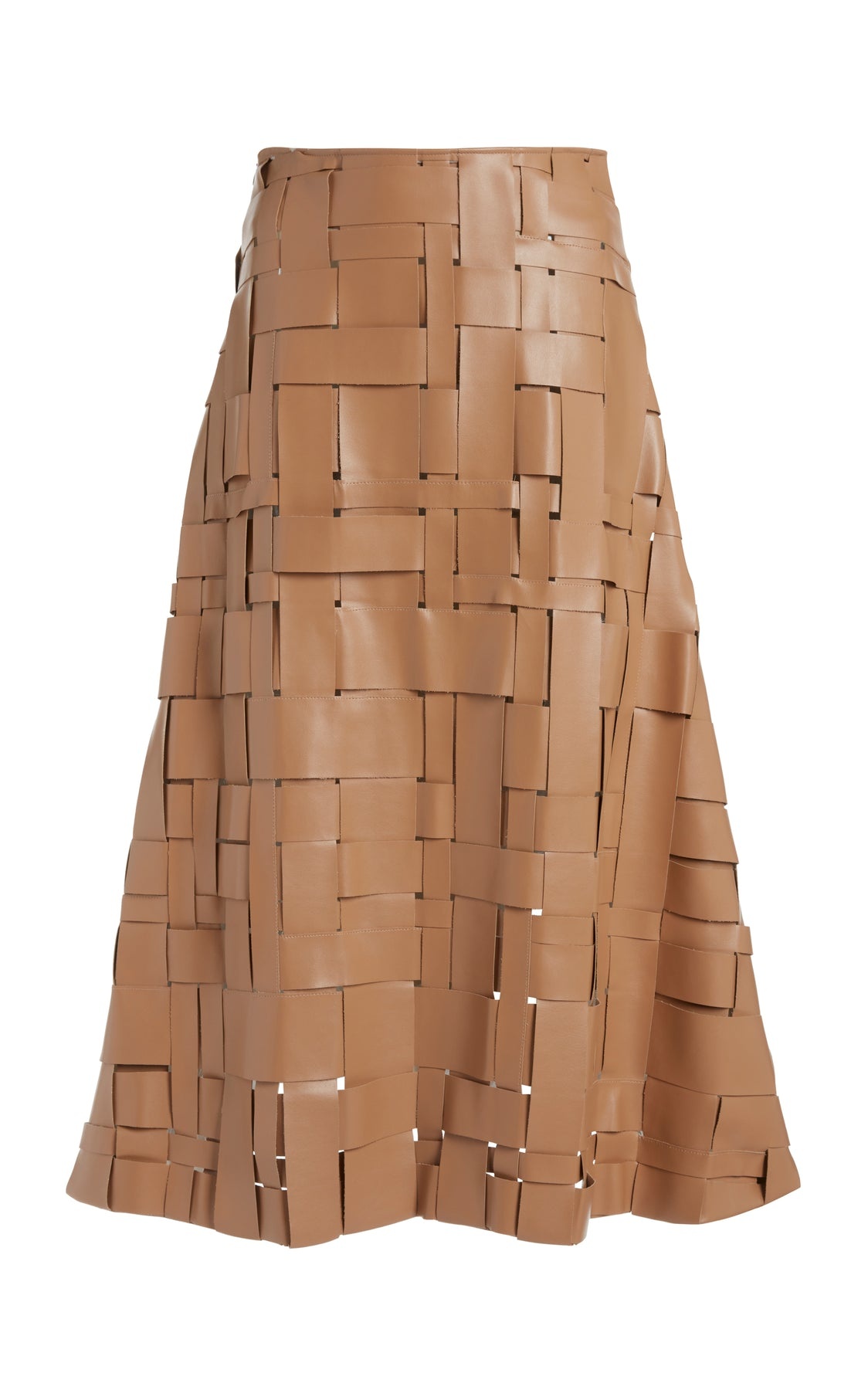 WEAVED ECO VEGAN LEATHER SKIRT BEIGE - 6