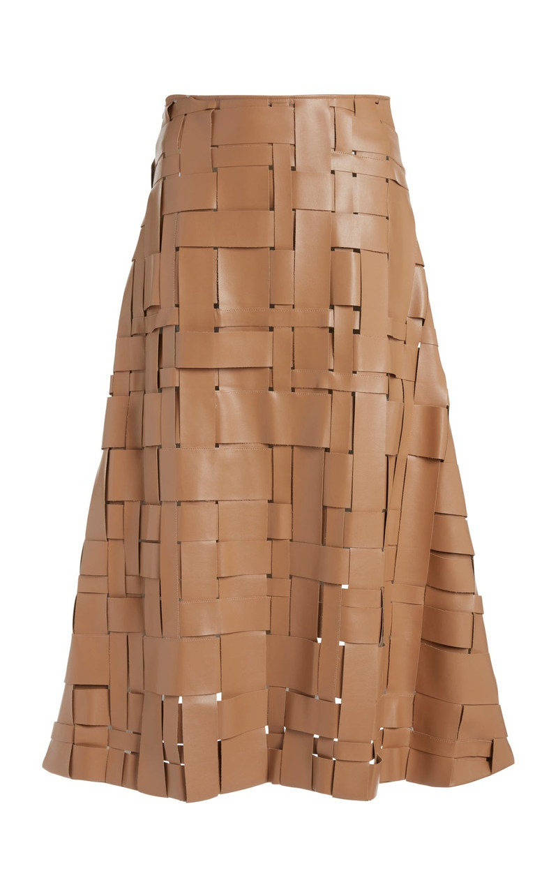WEAVED ECO VEGAN LEATHER SKIRT BEIGE 6