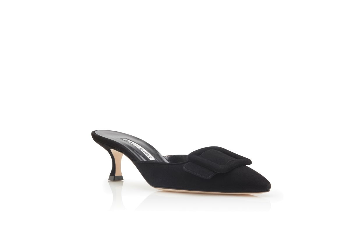 Black Suede Kitten Heel Mules - 3