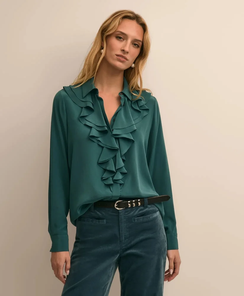 Silk Ruffle-Front Blouse - 1