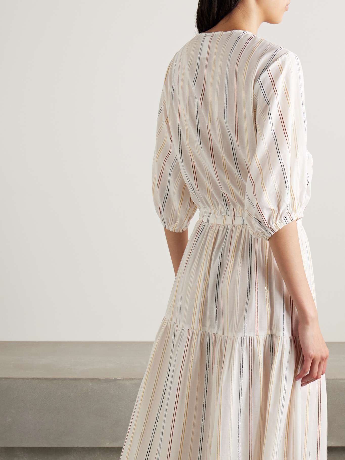 Irisée El Dorado cropped metallic striped cotton-blend voile top - 3