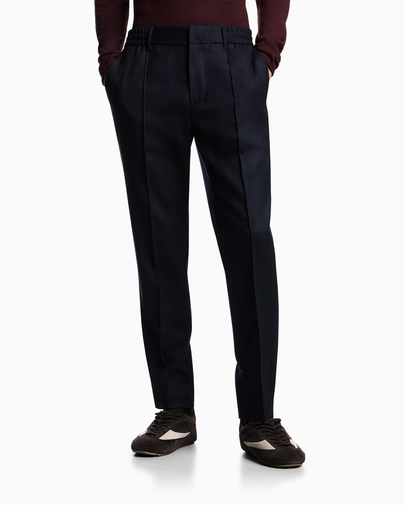 EMPORIO ARMANI STRETCH-TWILL VIRGIN-WOOL TROUSERS WITH RIBBING outlook