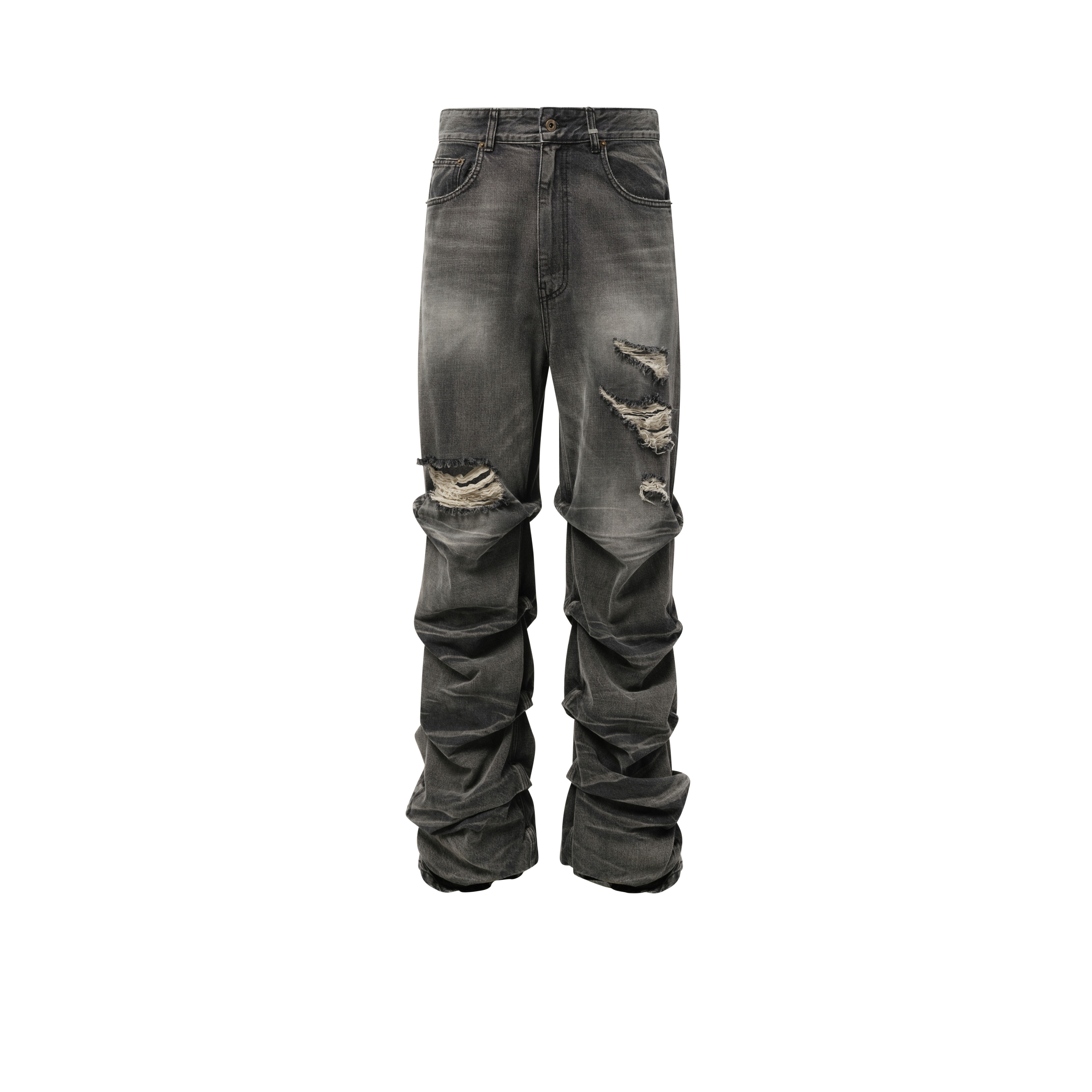 Wrinkled Straight Denim Trousers in Black - 2