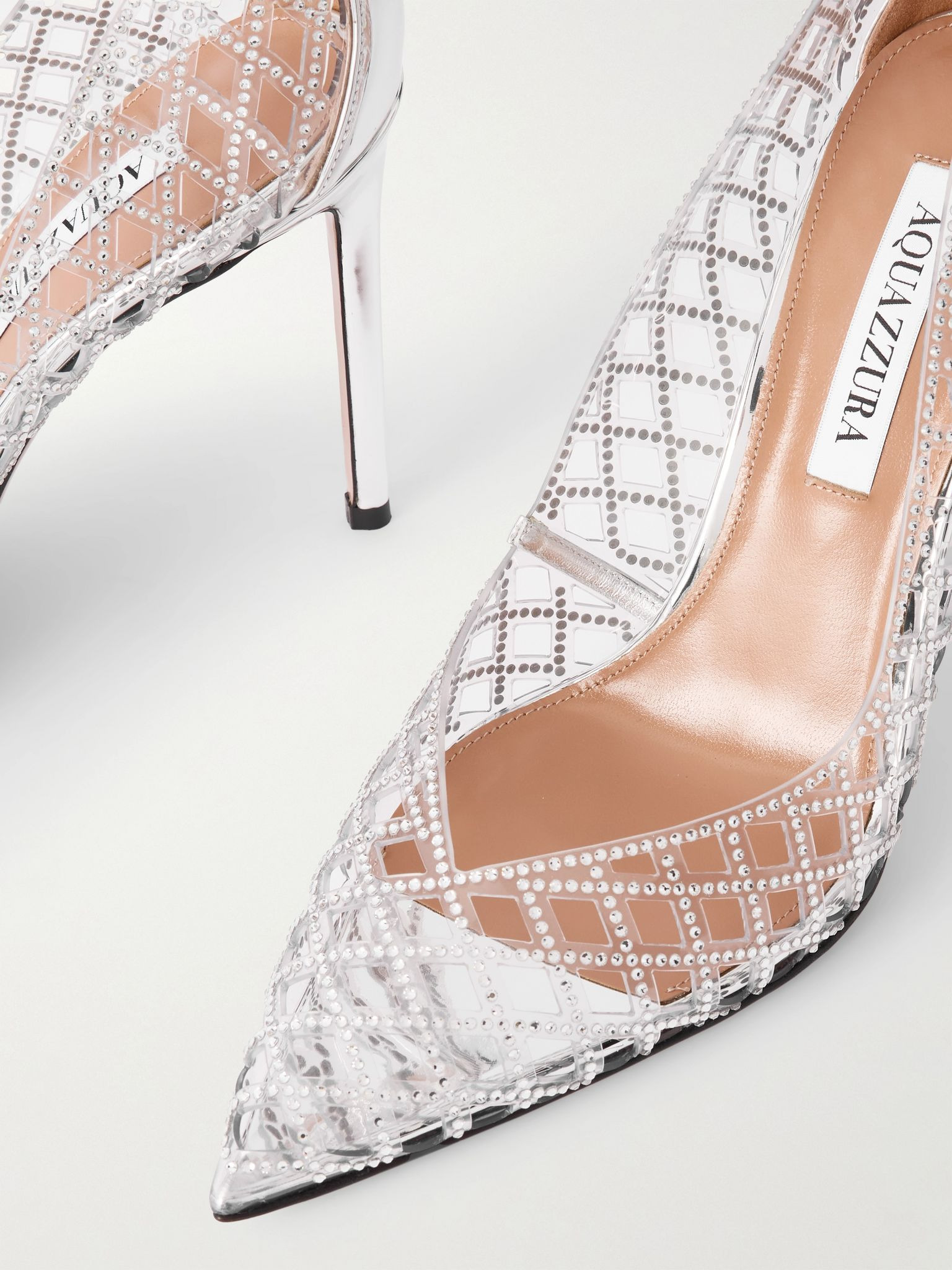 Lumiere 105 metallic leather-trimmed crystal-embellished cutout PVC pumps Silver - 4