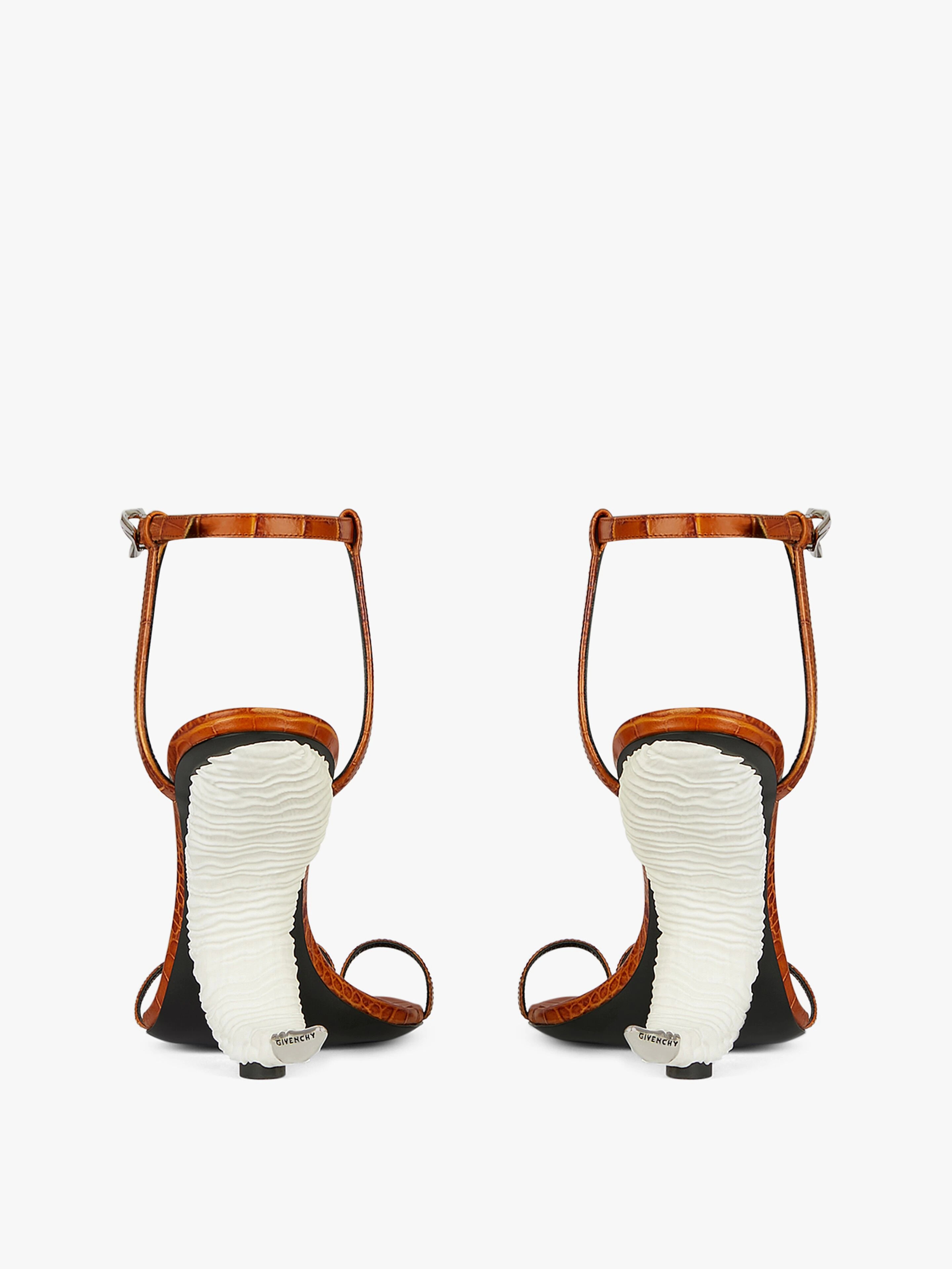 TRIPLE TOES SANDALS IN CROCODILE EFFECT LEATHER WITH HORN HEEL - 4