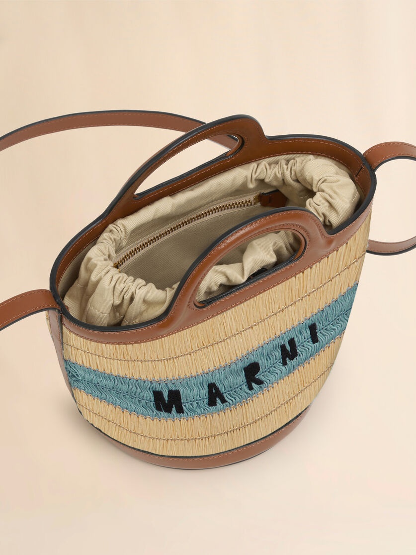 RAFFIA EFFECT AND BLUE CROCHET TROPICALIA MINI BUCKET BAG - 4