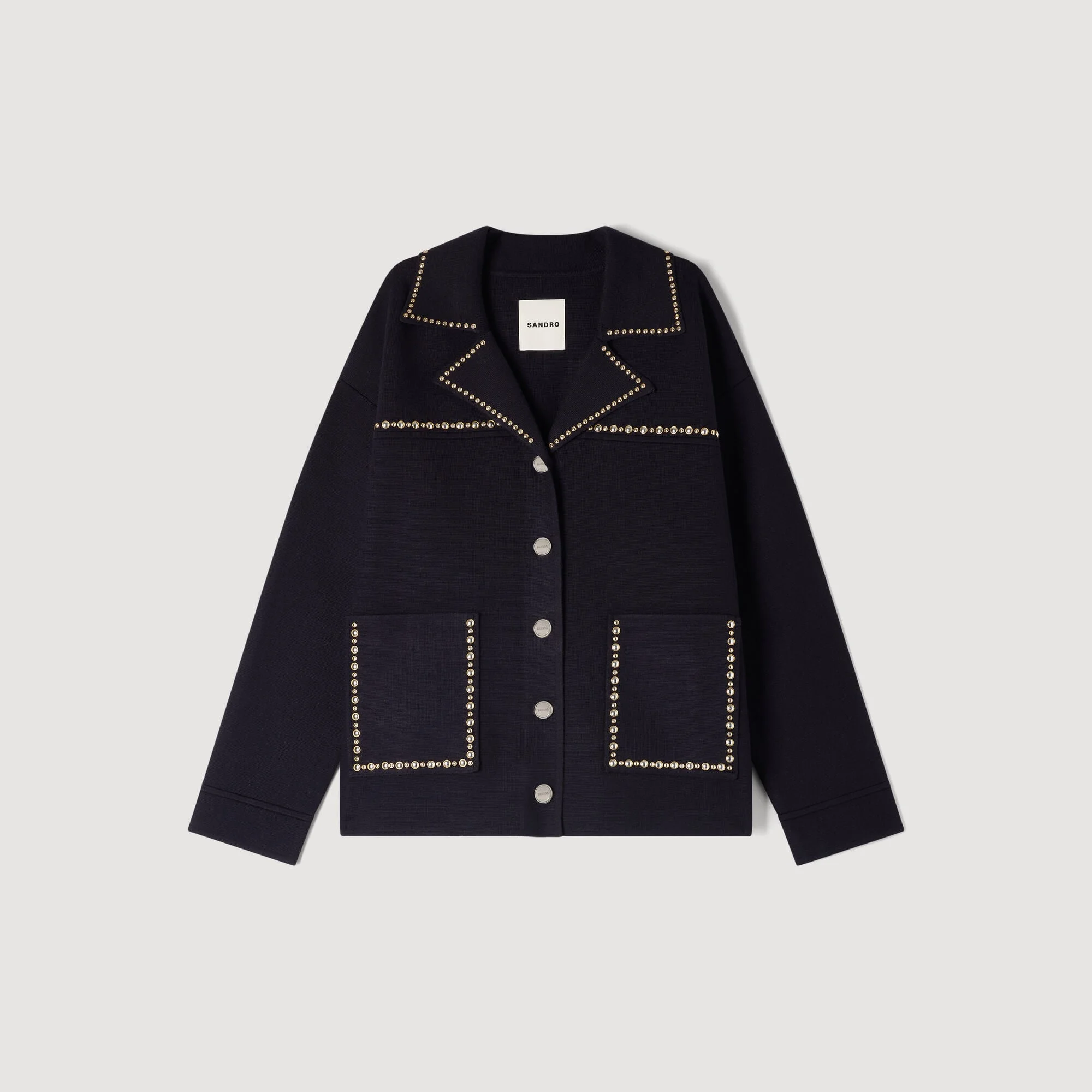 STUDDED BLAZER COLLAR CARDIGAN - 1