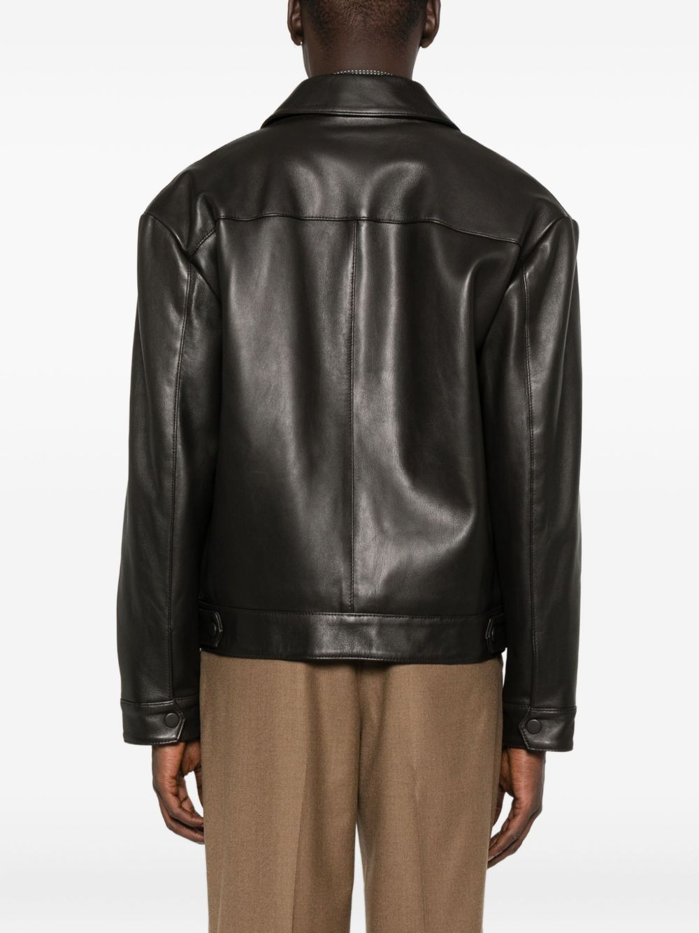 zip-fastening leather jacket - 4