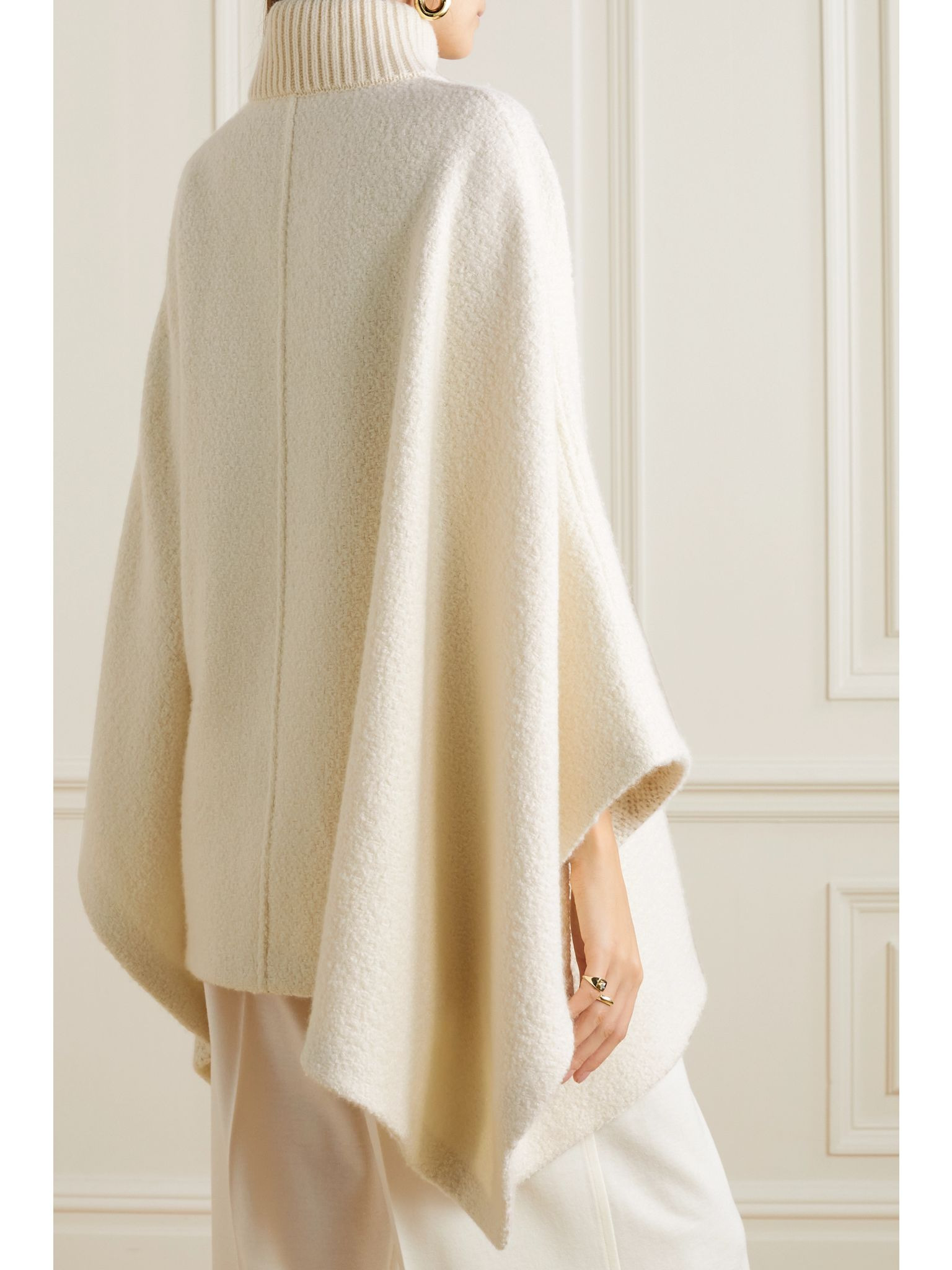 Britney cashmere and silk-blend turtleneck poncho White - 4