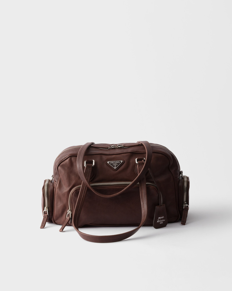 Large washed leather top-handle bag 1