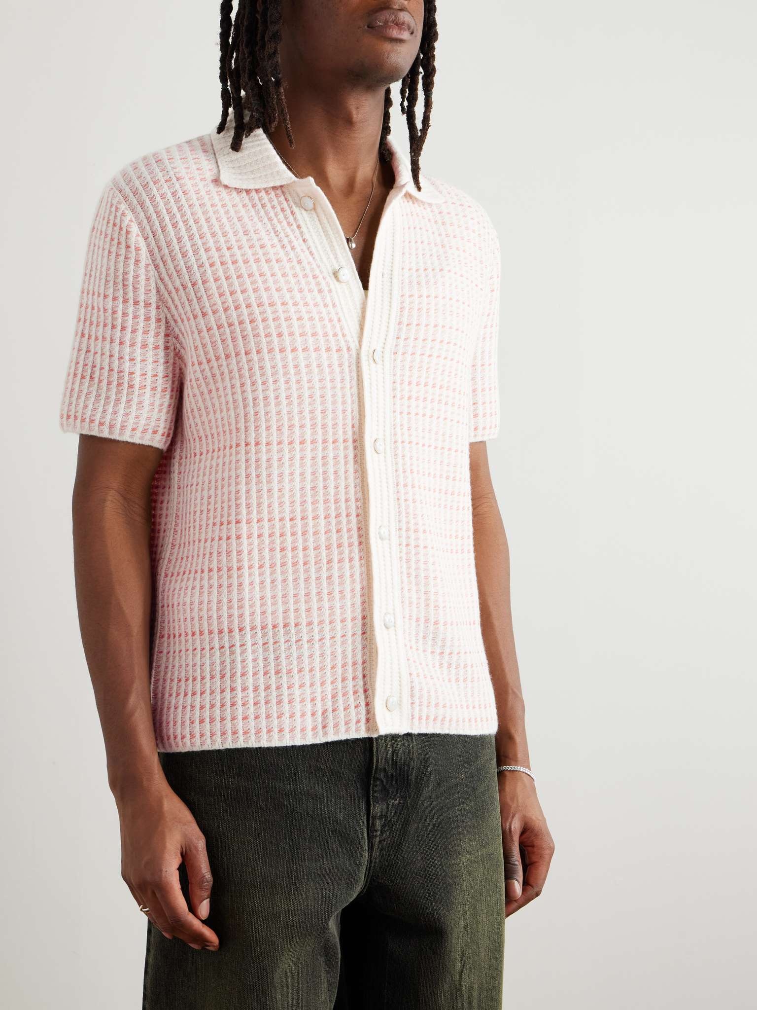Noble Camp-Collar Waffle-Knit Cashmere-Blend Shirt - 3