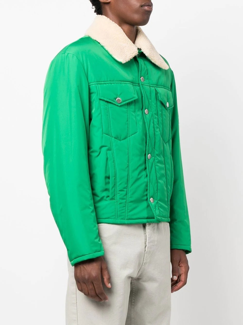 shearling-trim logo-patch jacket - 3