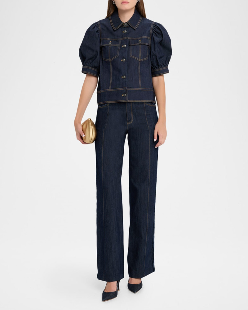 Cinq à Sept Leonie Puff-Sleeve Denim Jacket outlook