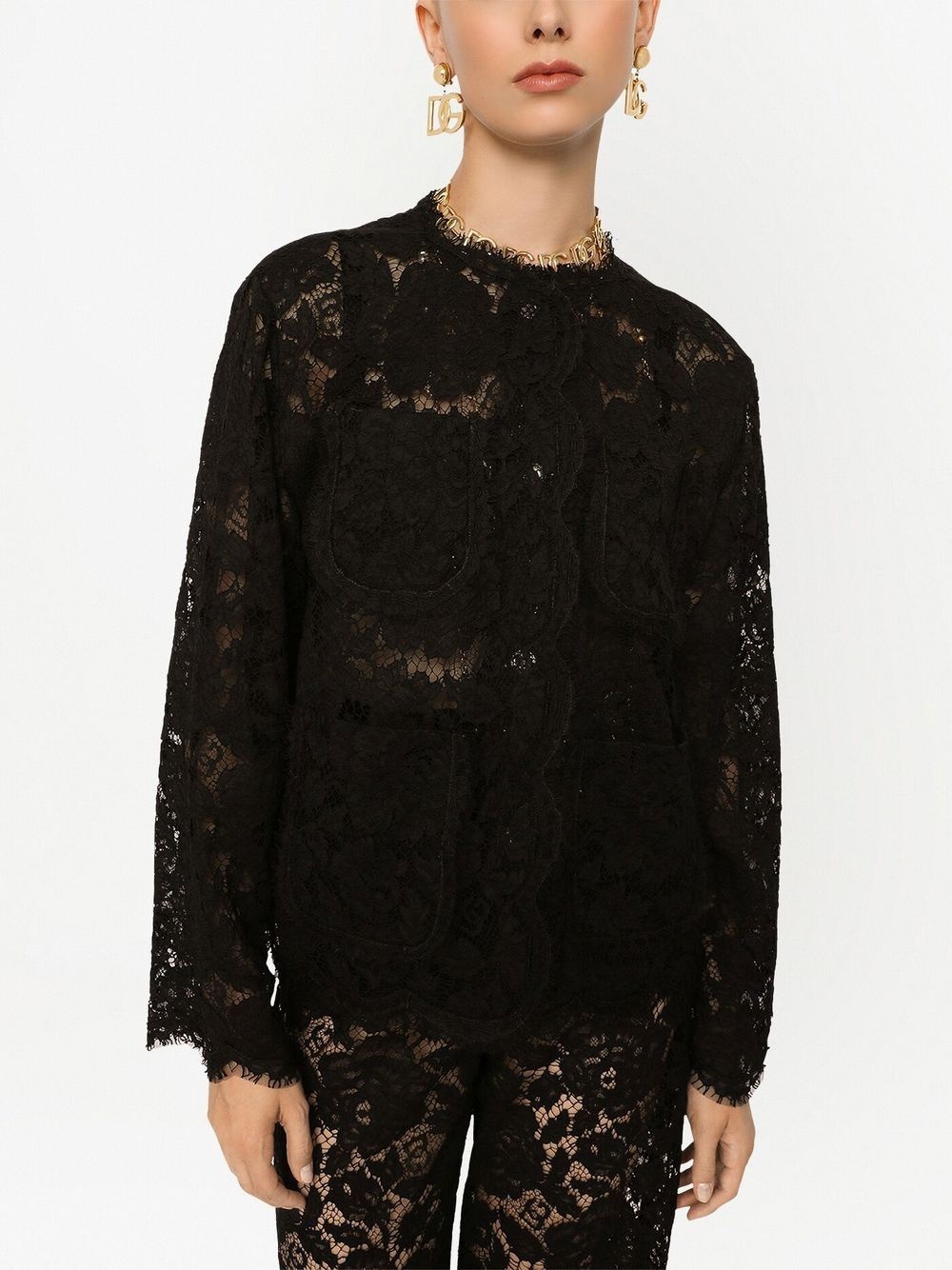 floral lace single-breasted jacket - 5