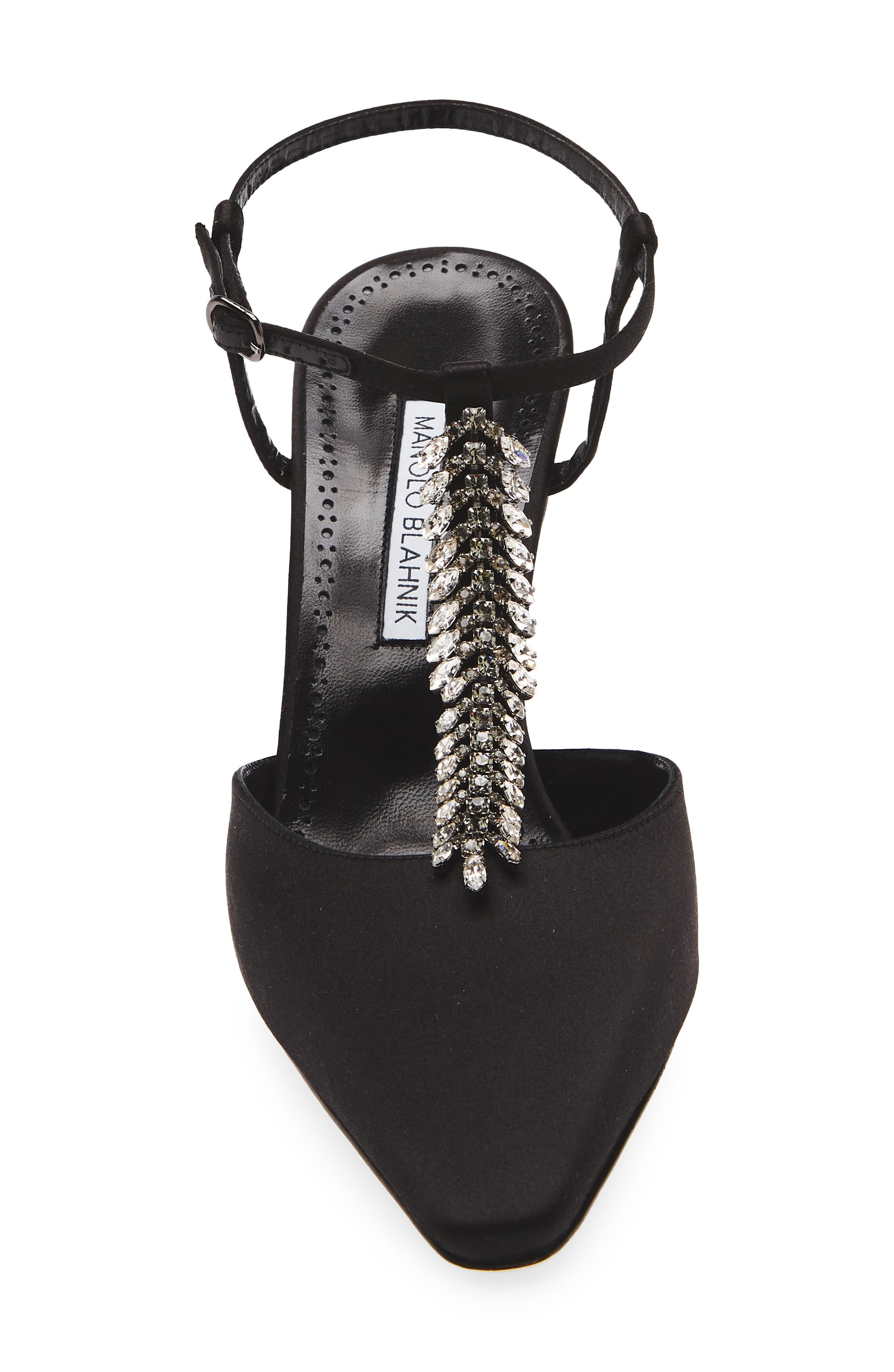 Manolo Blahnik Sufik Crystal Embellished T-Strap Pump in Black at Nordstrom - 4