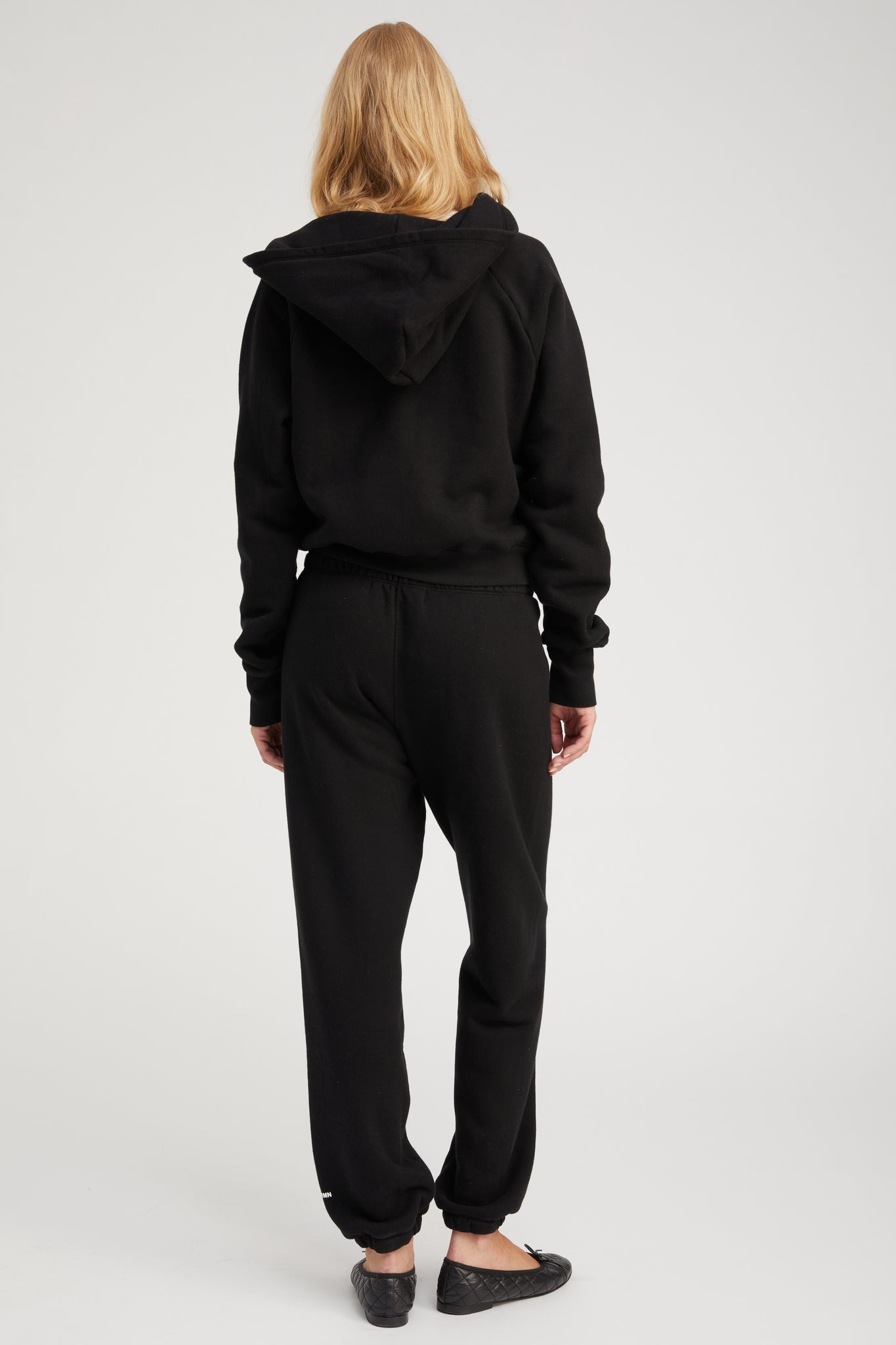 BLACK COTTON SHRUNKEN ZIP UP HOODIE - 4