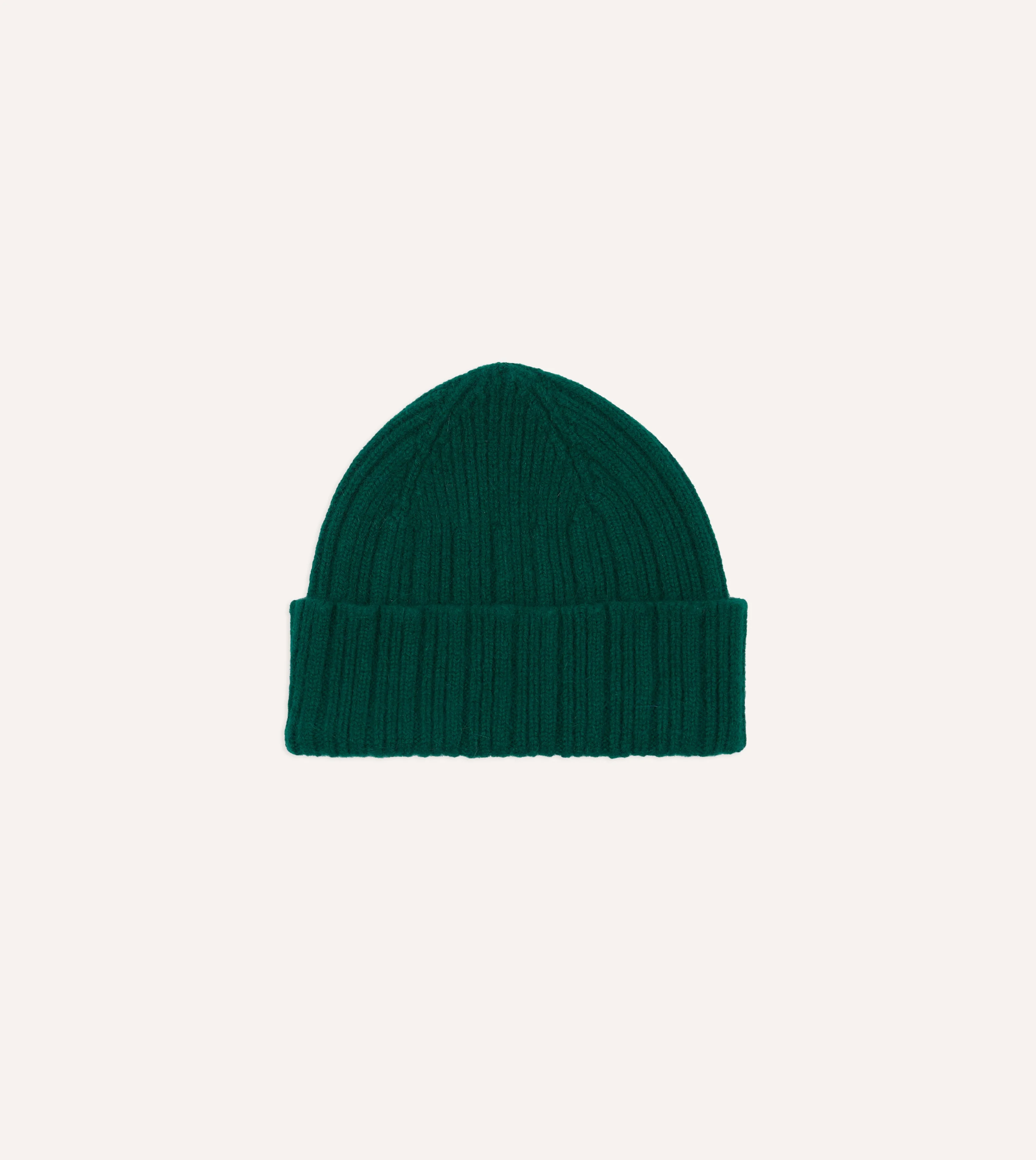 Forest Green Angora Lambswool Ribbed Knit Cap - 1