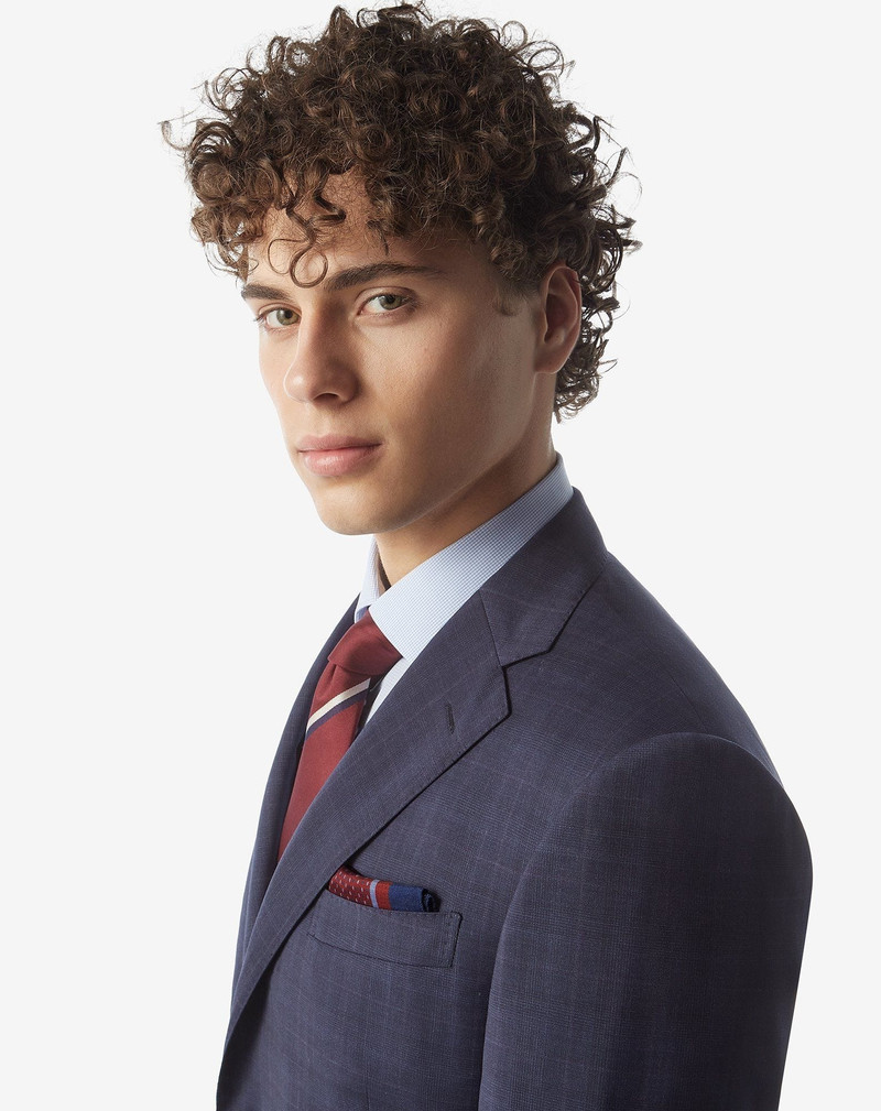 CORNELIANI Burgundy/light blue silk twill pocket square with micro pattern outlook