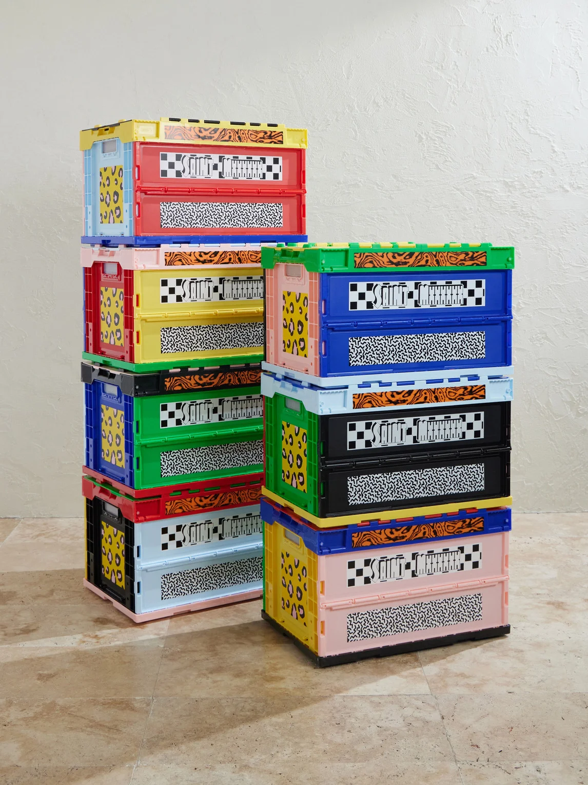 Set of 7 Logo-Printed Color-Block Foldable Boxes - 1
