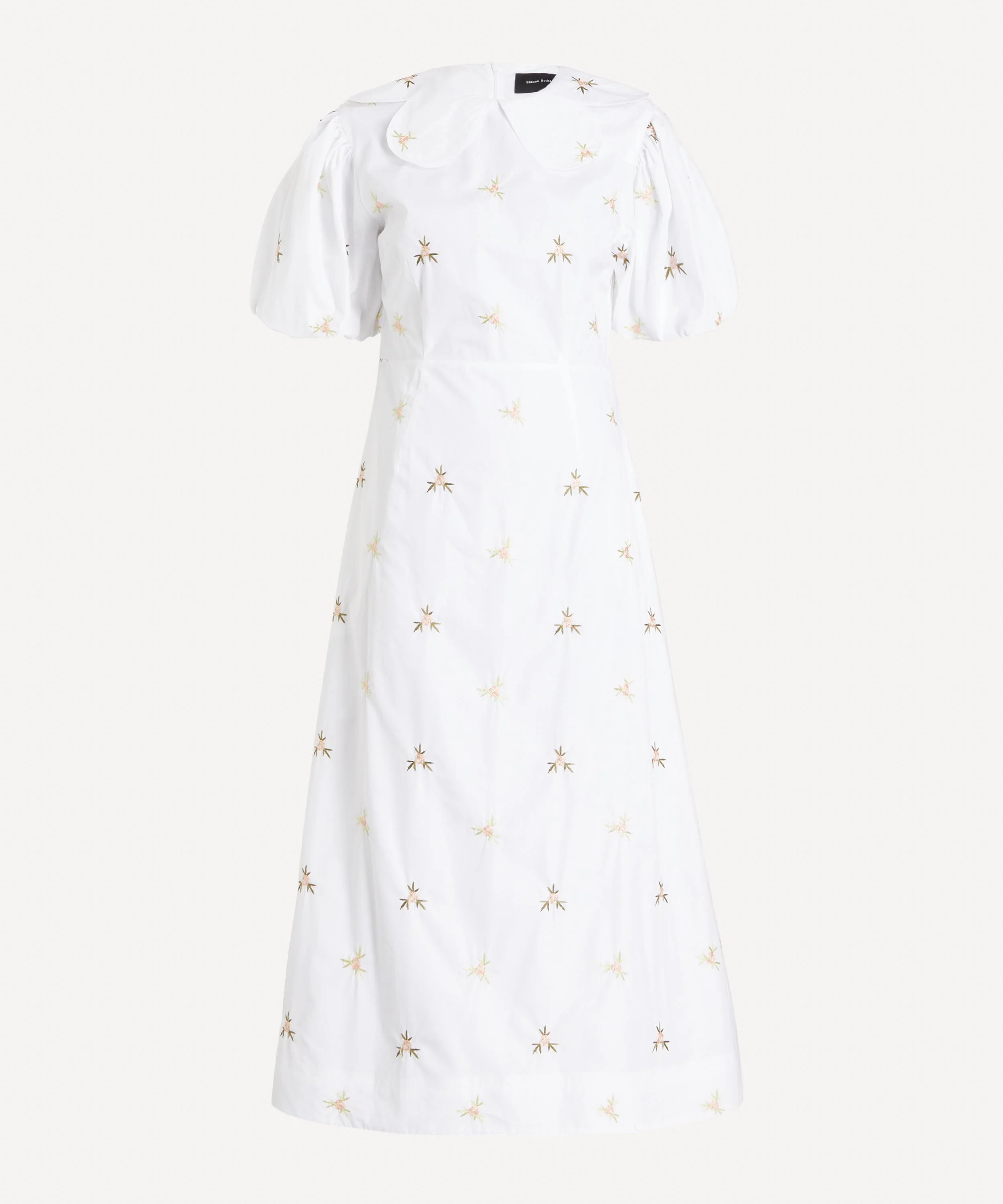 White Puff Sleeve Petal Collar Dress - 1