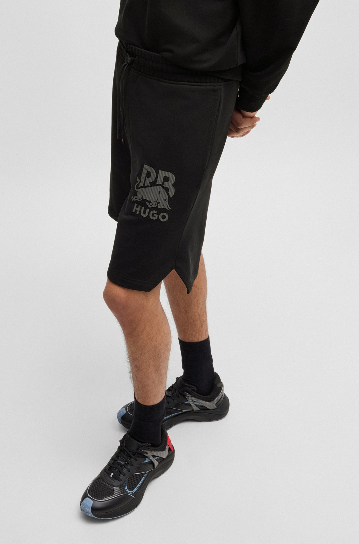 HUGO X RB COTTON-TERRY SHORTS WITH CARBON STEALTH LOGO - 3