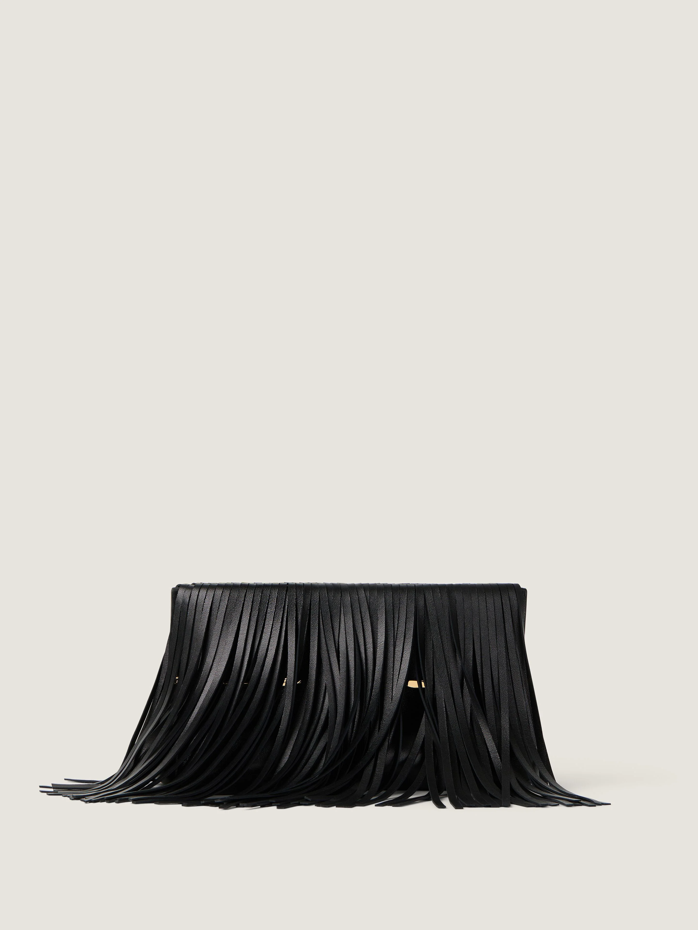 PINCH SOFT CLUTCH IN NAPPA LEATHER WITH FRINGES - 1