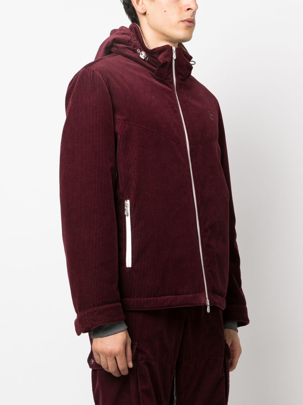 logo-embroidered corduroy hooded jacket - 3
