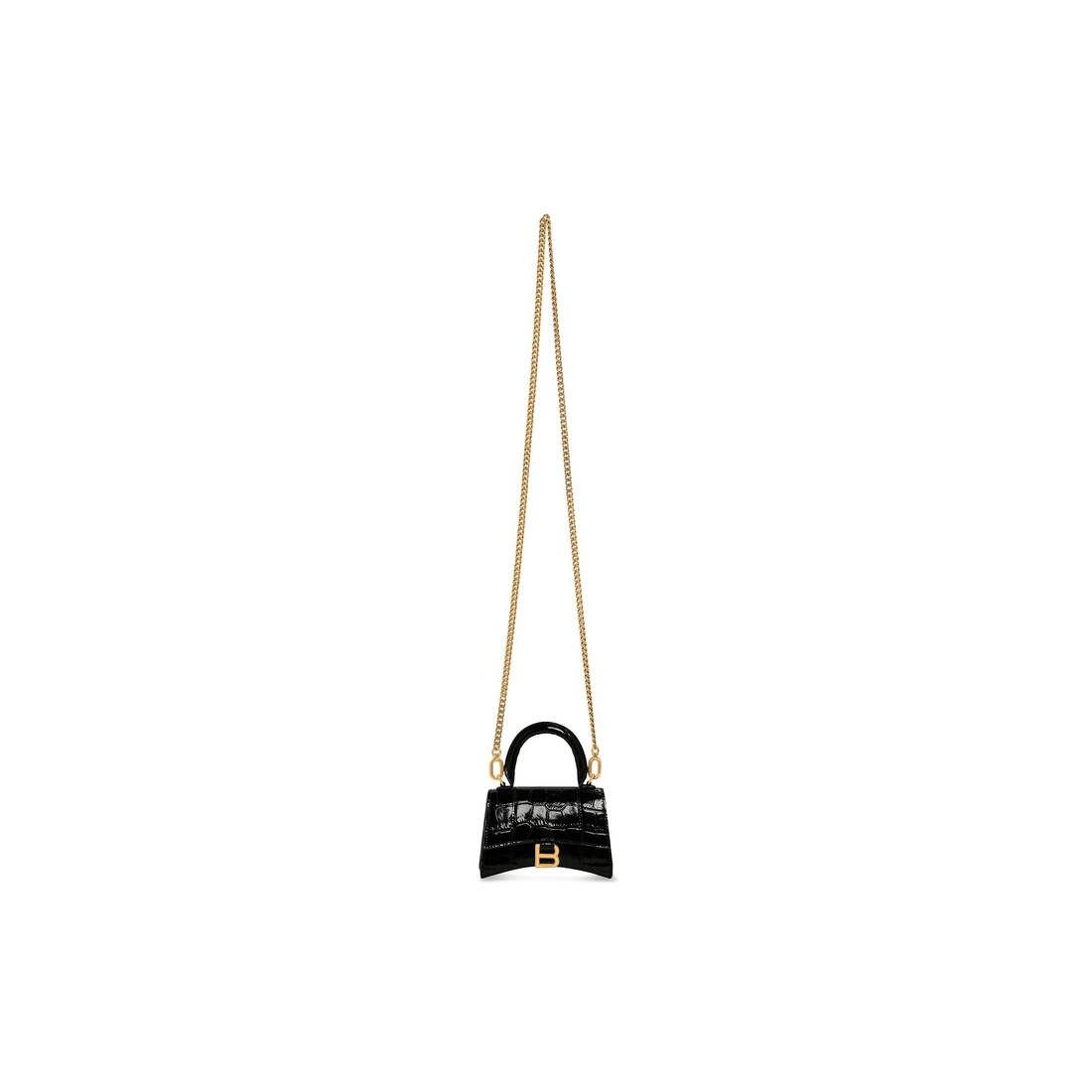 Women's Hourglass Mini Handbag With Chain Crocodile Embossed in Black - 7