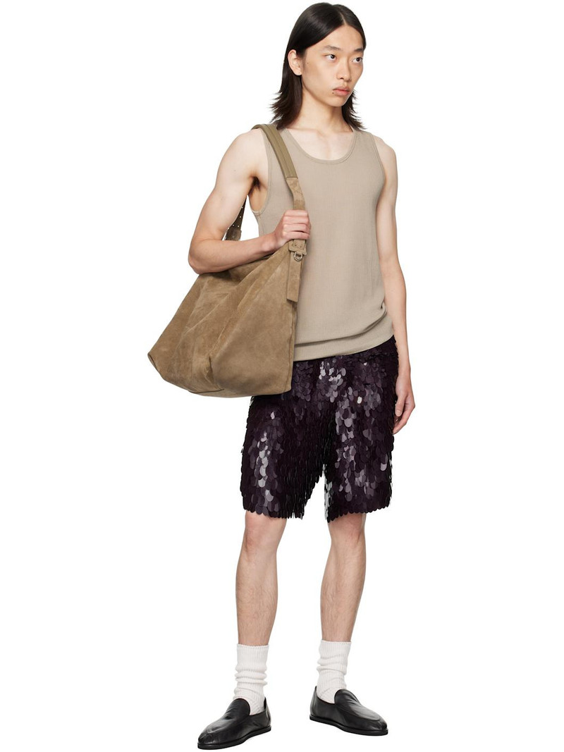 Dries Van Noten Burgundy Sequinned Shorts outlook