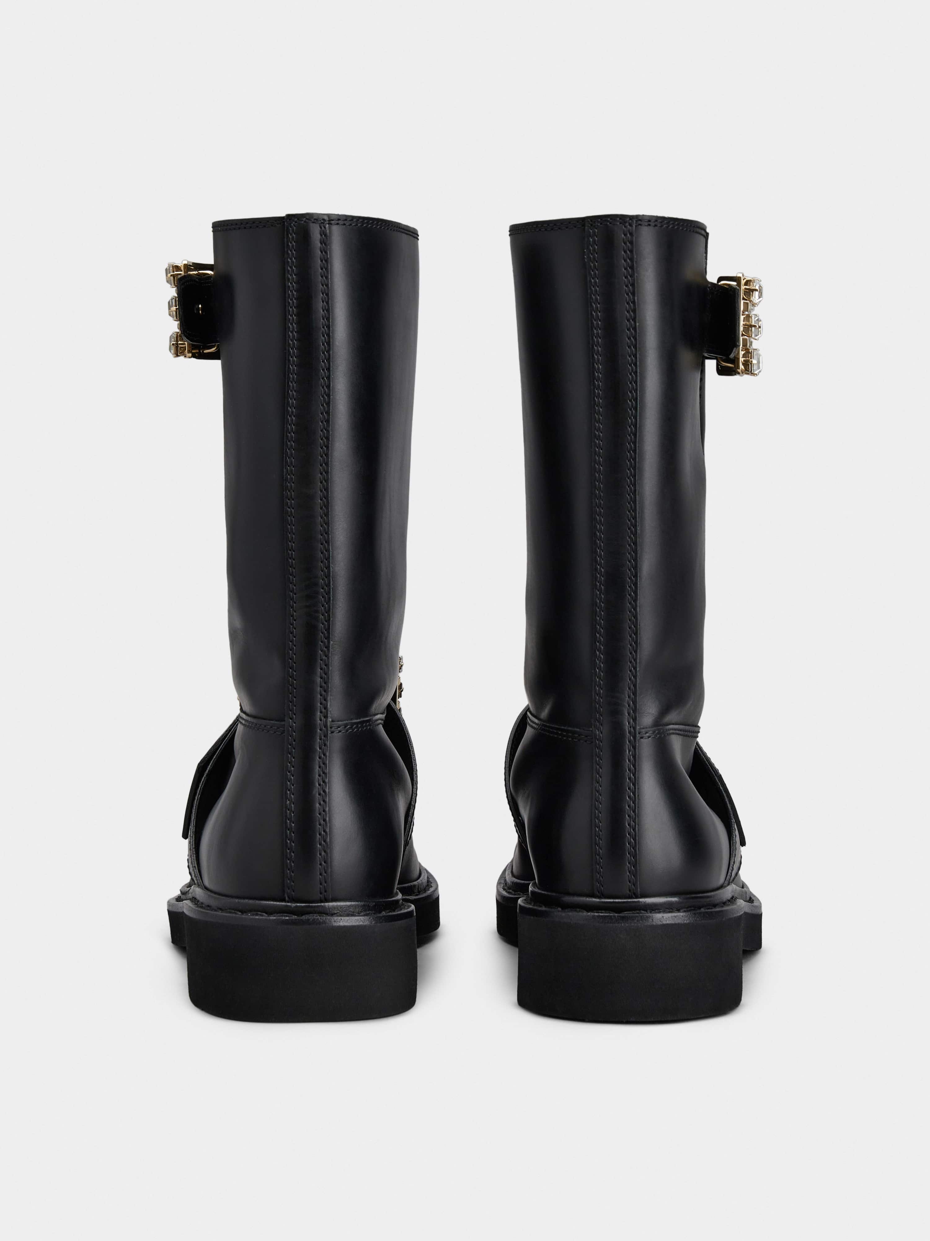 Viv' Rangers Strass Buckle Biker Boots in Leather - 5
