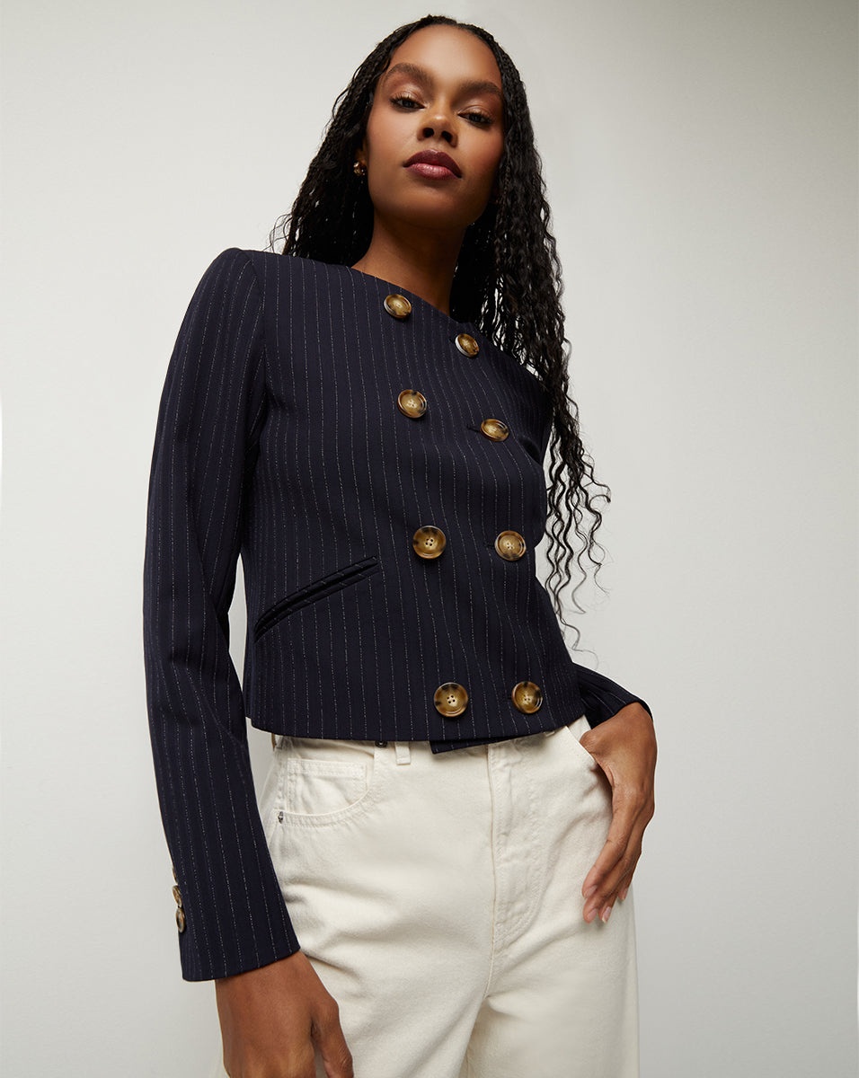 WINSLOW PINSTRIPED COLLARLESS JACKET - 3