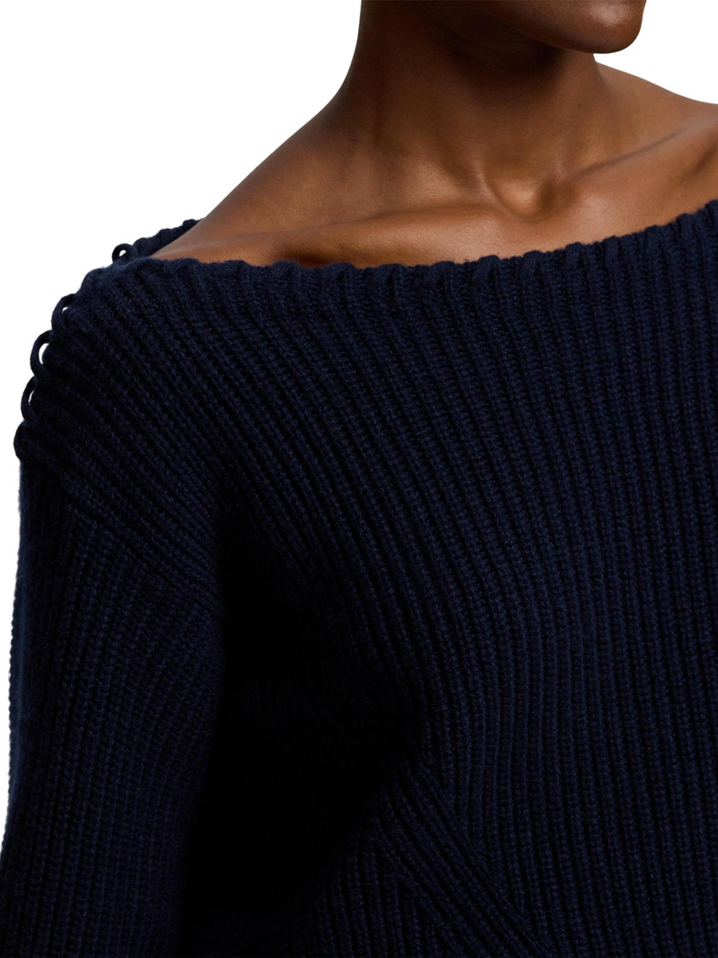Women's Boatneck Rib-Knit Cashmere Sweater - Icon Navy 6