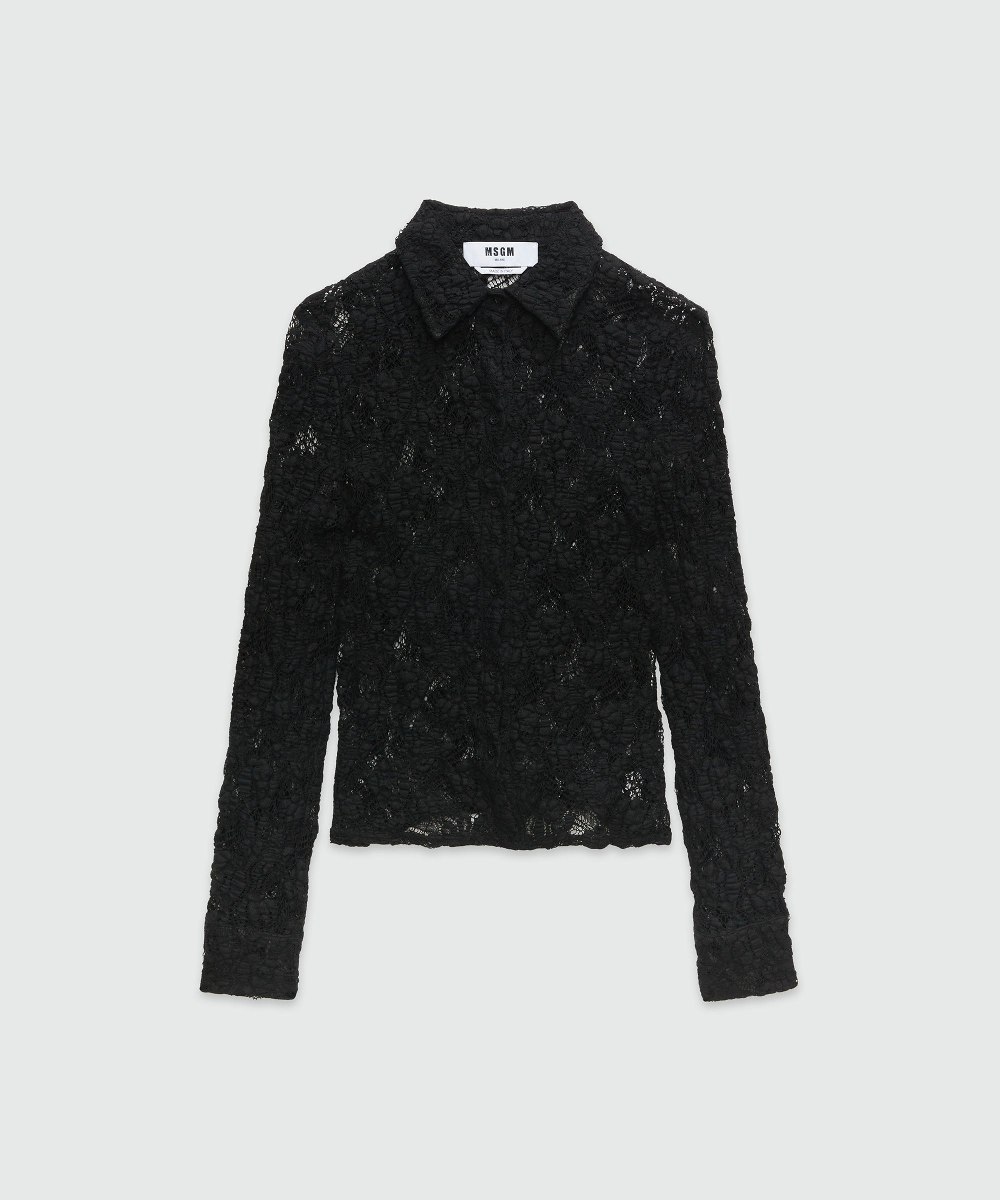Black stretch lace shirt - 1