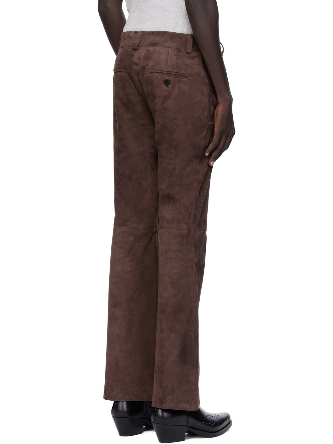 Brown Flare Suede Trousers - 3