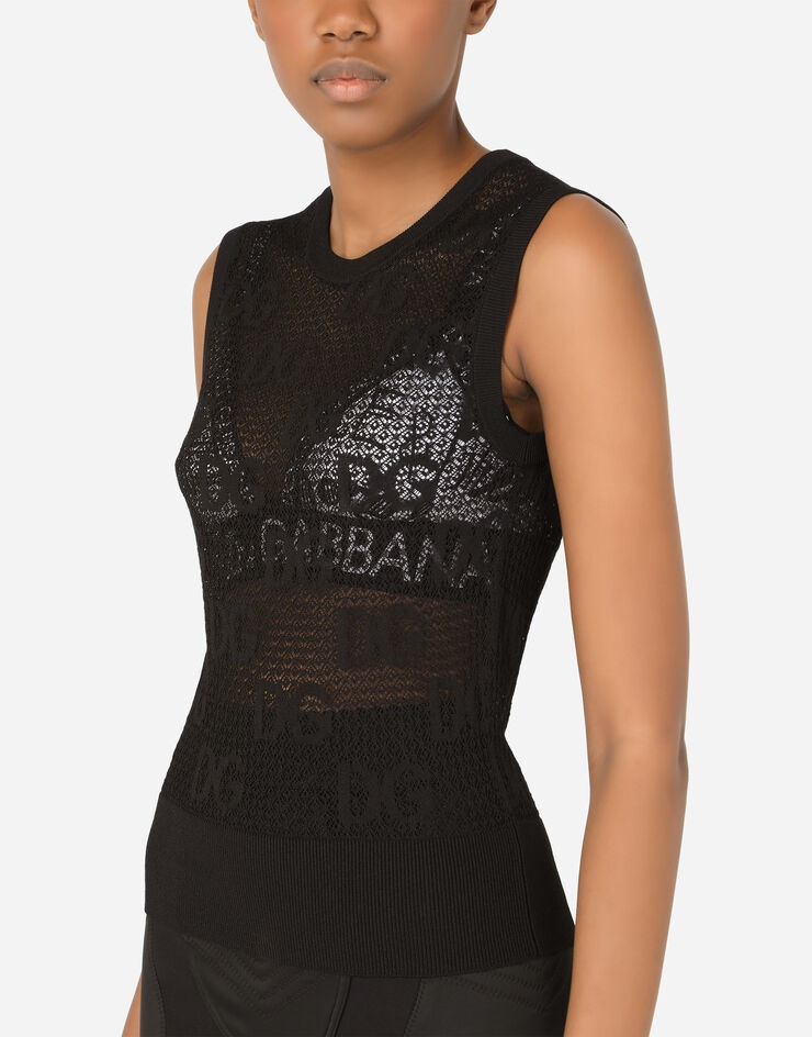 Sleeveless lace-stitch sweater with DG logo - 4