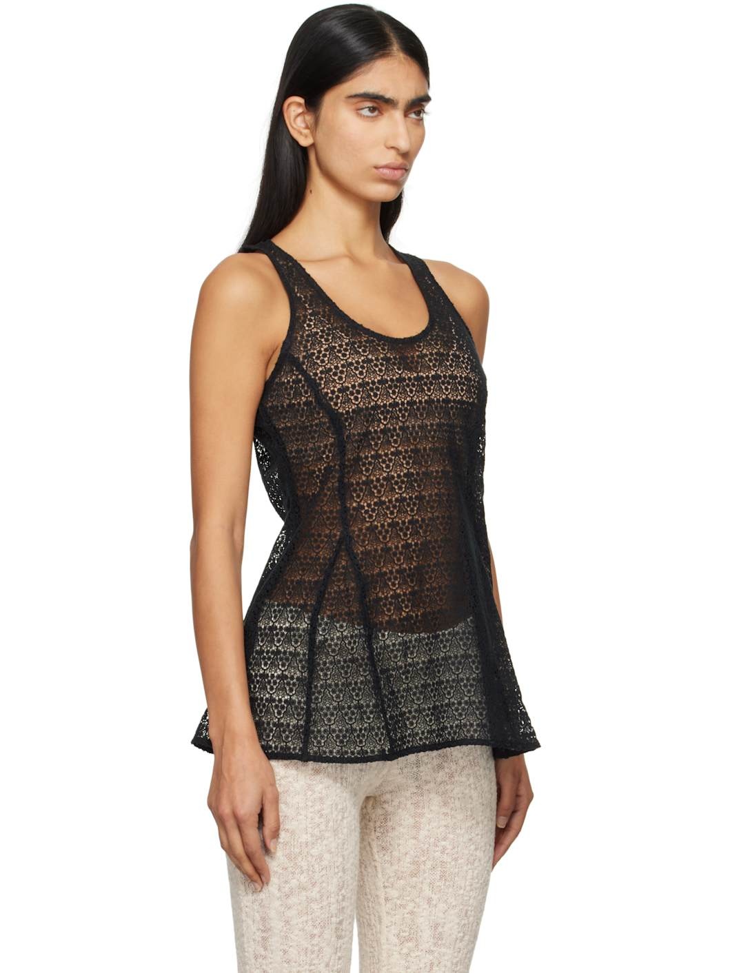 Black Tailored Lace Tank Top - 2