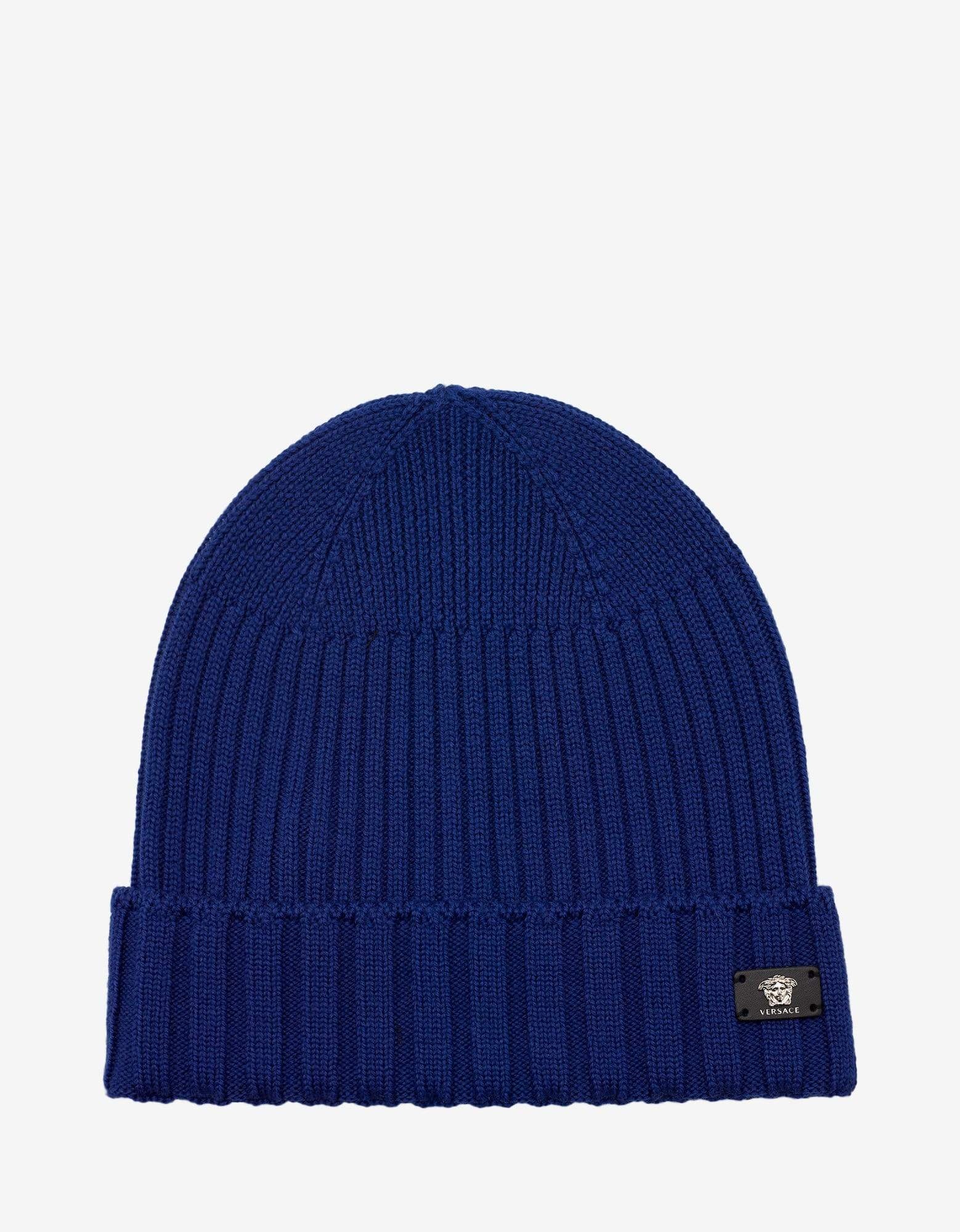 Blue Ribbed Wool Beanie Hat - 1