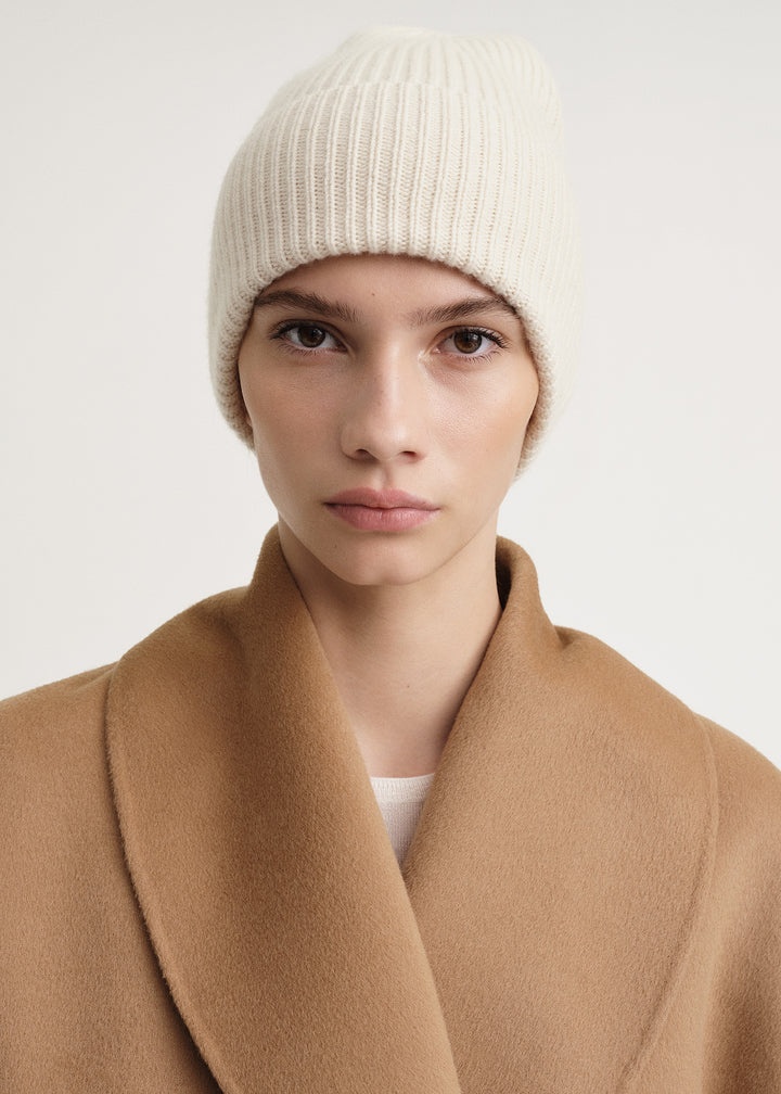 Wool cashmere knit beanie macadamia - 2